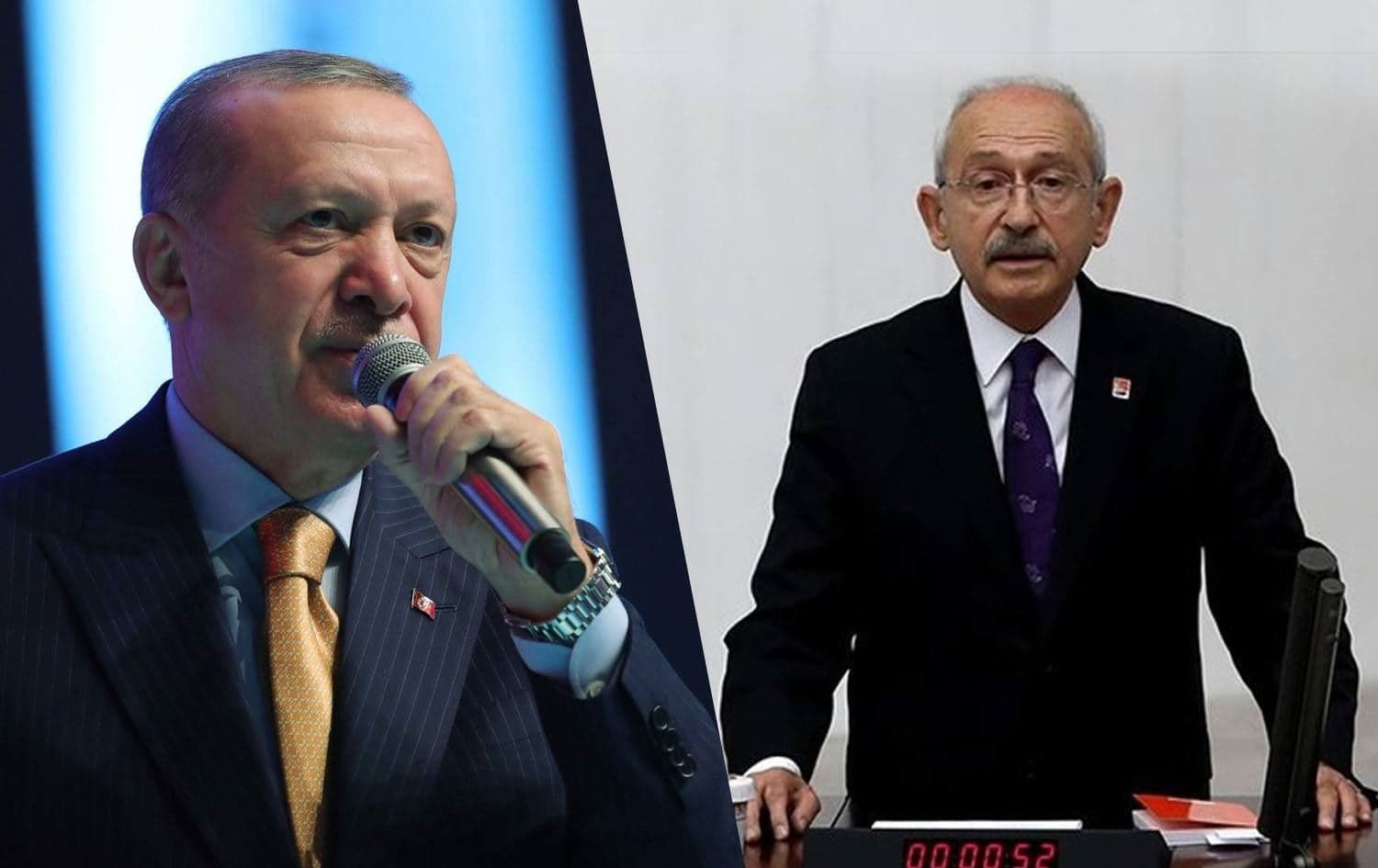 Turkish President Recep Tayyip Erdogan (left) and leader of the Republican People’s Party (CHP) Kemal Kilicdaroglu (right). Photos: Turkish presidency and Anadolu Agency; Graphic: Ahmed Bahram/Rudaw 