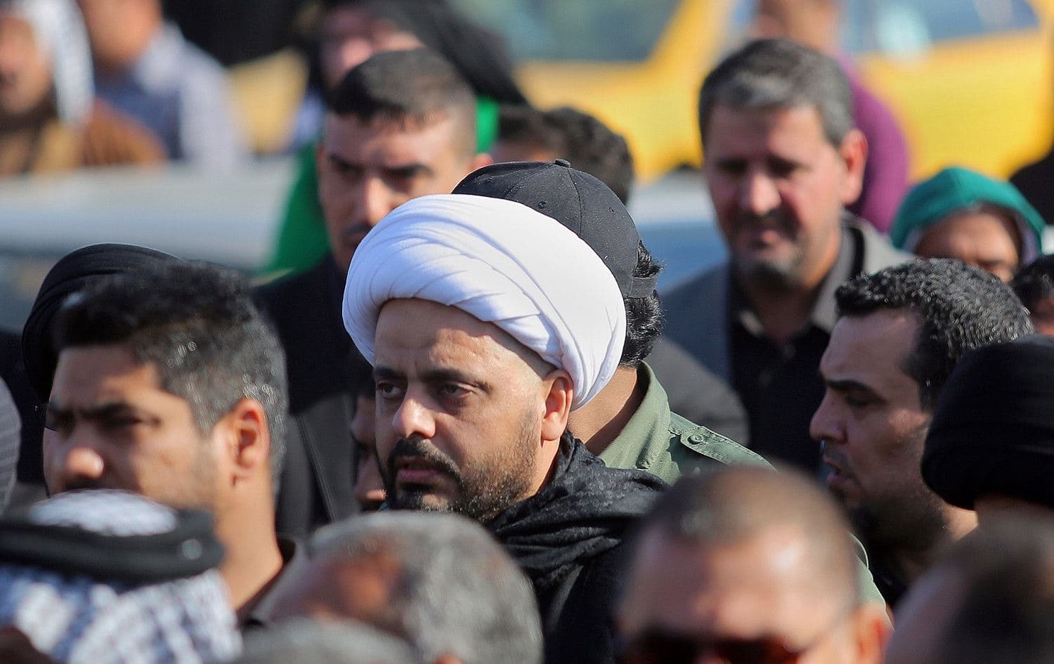 Qais al-Khazali, secretary-general of Asaib Ahl al-Haq (centre), threatened increased operations against American forces in Iraq. File photo: AP
