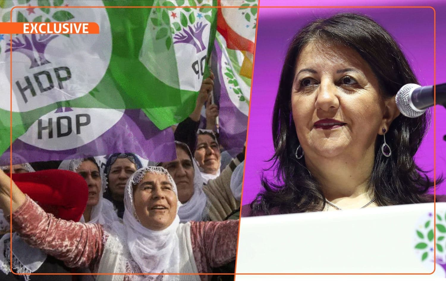 From left: an HDP election rally in 2019 and a file photo of Pervin Buldan. Photos: AFP. Graphic: Abdulbasit Ibrahim