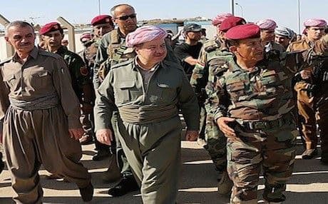 Barzani with Peshmerga forces south of Khanaqin. Photo: KRP
