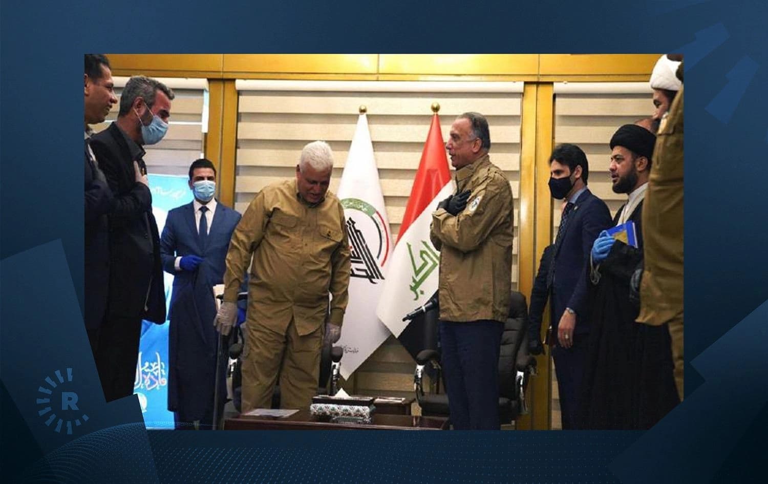 PMF chairman Faleh al-Fayyad with Iraq Prime Minister Mustafa al-Kadhimi at a meeting  in Baghdad on May 16, 2020. File photo: PM's office/Facebook