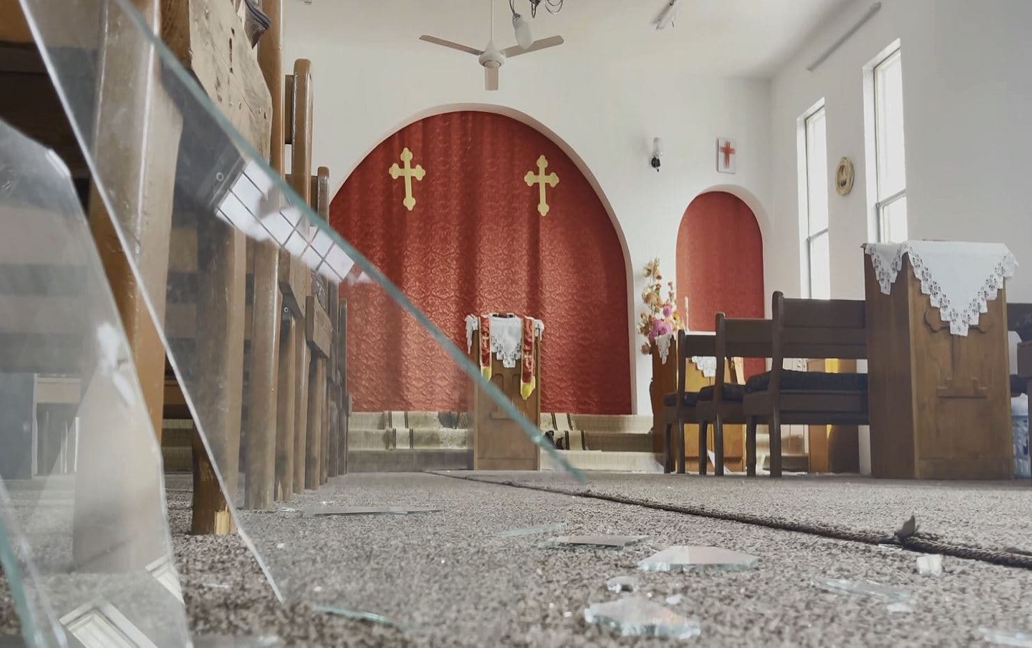 Miska village church damaged after a Turkish airstrike on Tuesday. Photo: Rudaw