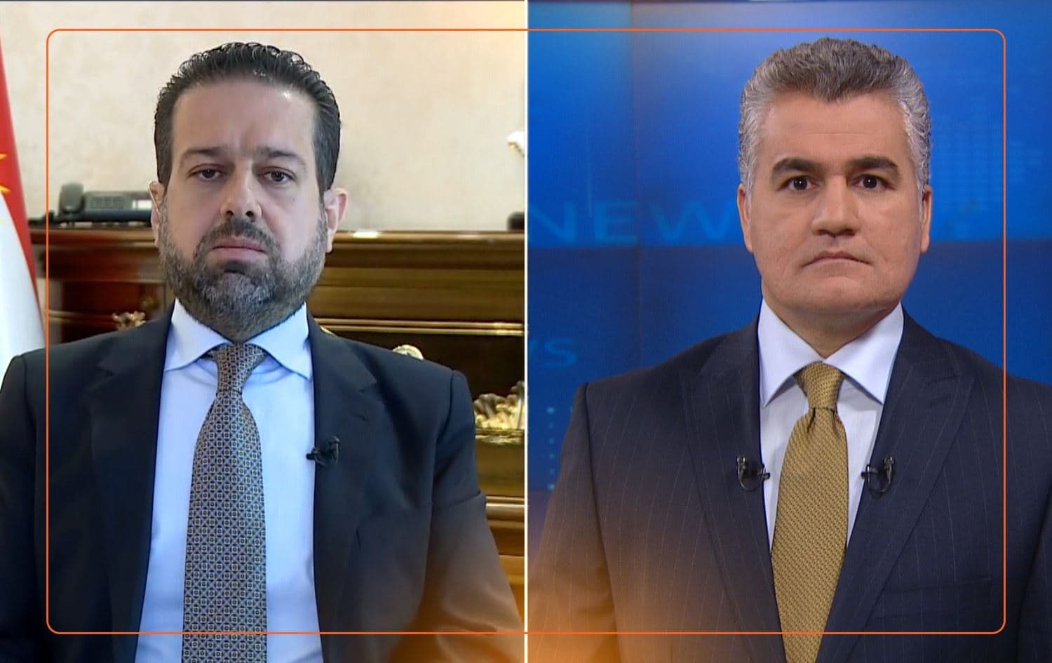 رێباز حەملان و سەنگەر عەبدولڕەحمان لە بەرنامەی نیوڕۆژ. وێنە: رووداو