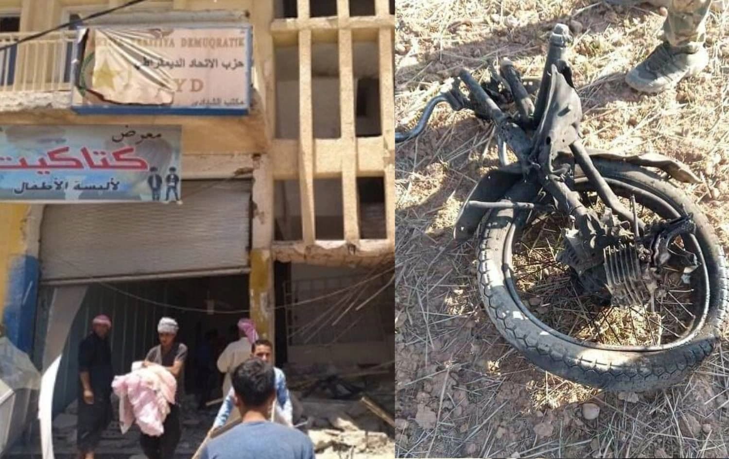 The aftermath of the explosion in Shaddadi on July 5, 2021. Photos: PYD, SOHR 