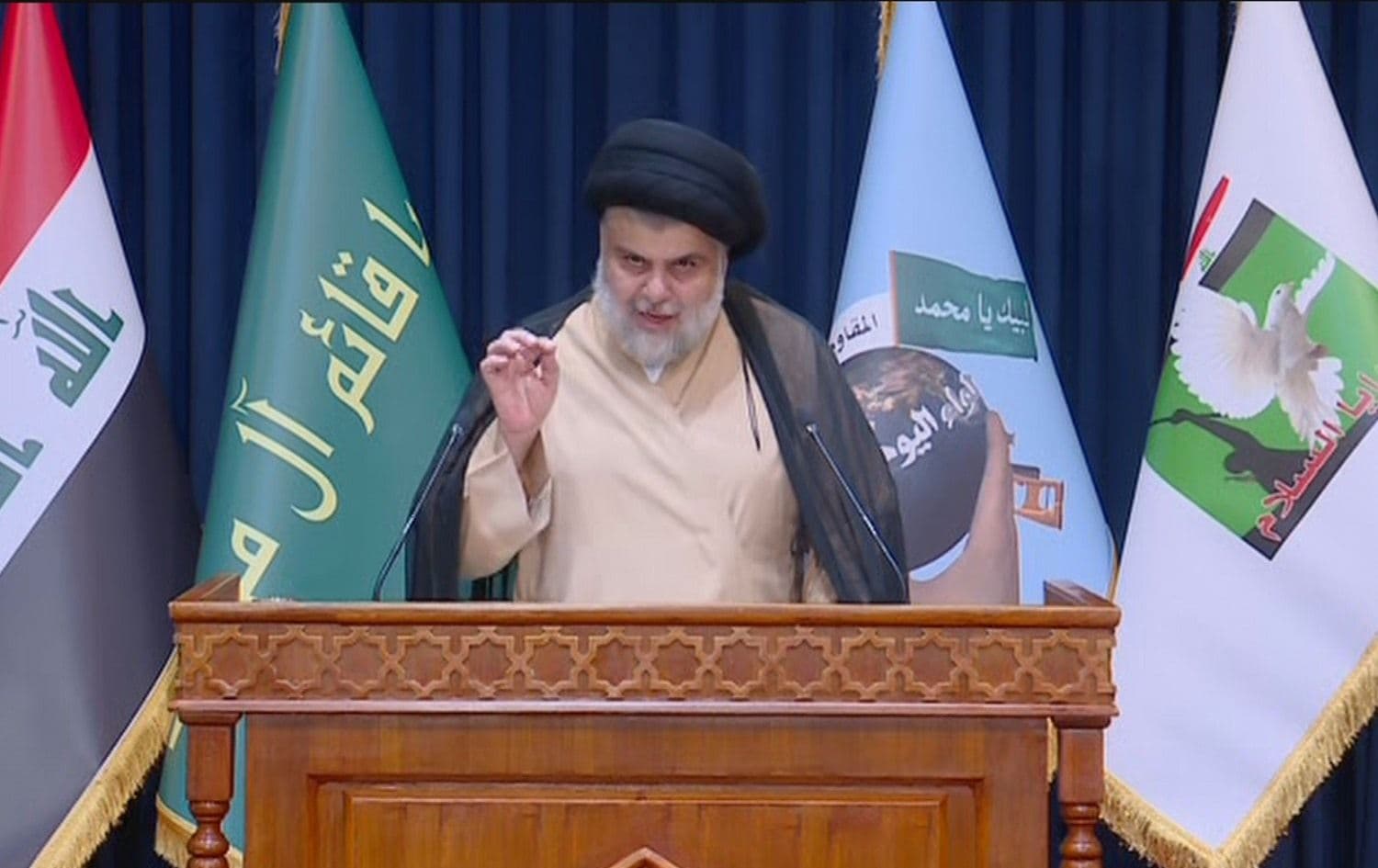 Muqtada al-Sadr, in a televised speech on July 15, 2021 announced he was withdrawing from the election race and pulling his support for the government. Photo: Rudaw