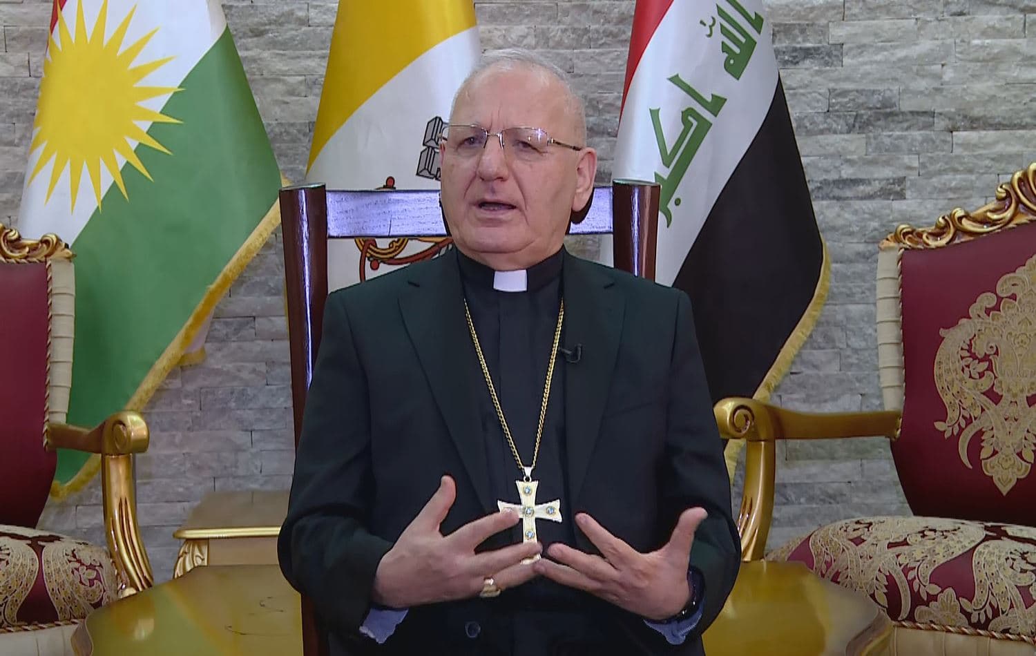 Chaldean Patriarch Cardinal Louis Raphael Sako speaks to Rudaw on July 16, 2021. Photo: Rudaw