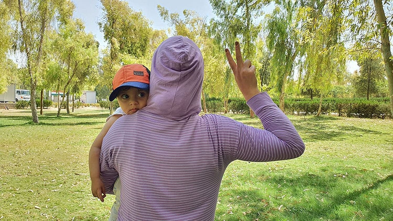 Abeer and her son Ali attend a training session of the Free to Run organization in Erbil on July 15, 2021. Photo: Layal Shakir/Rudaw