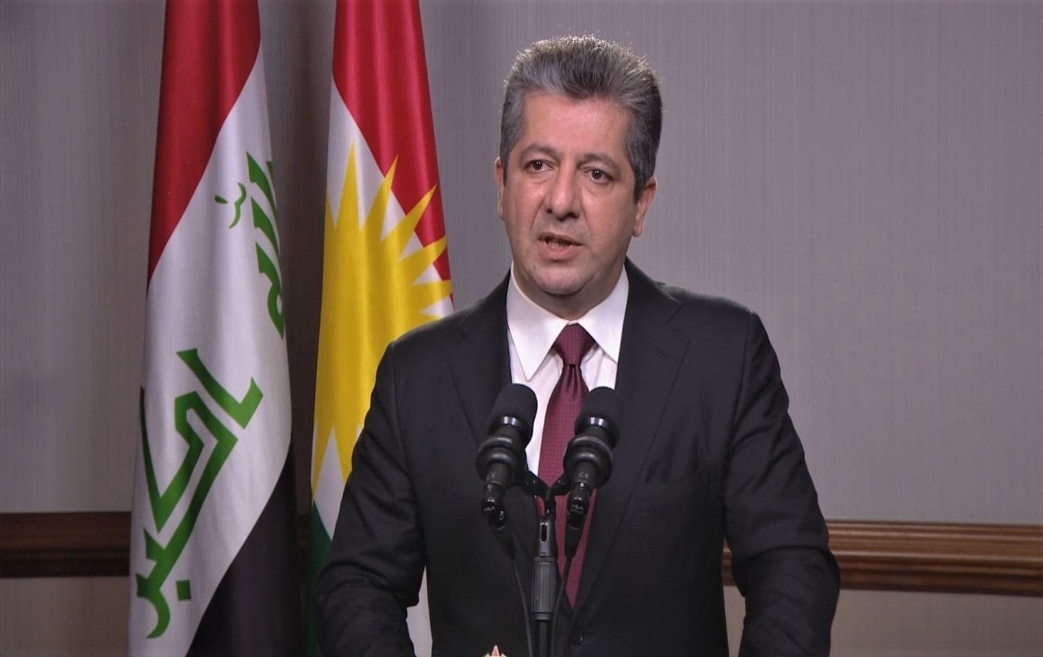 Kurdistan Region Prime Minister Masrour Barzani speaking at a press conference on July 25, 2021. Photo: screenshot 