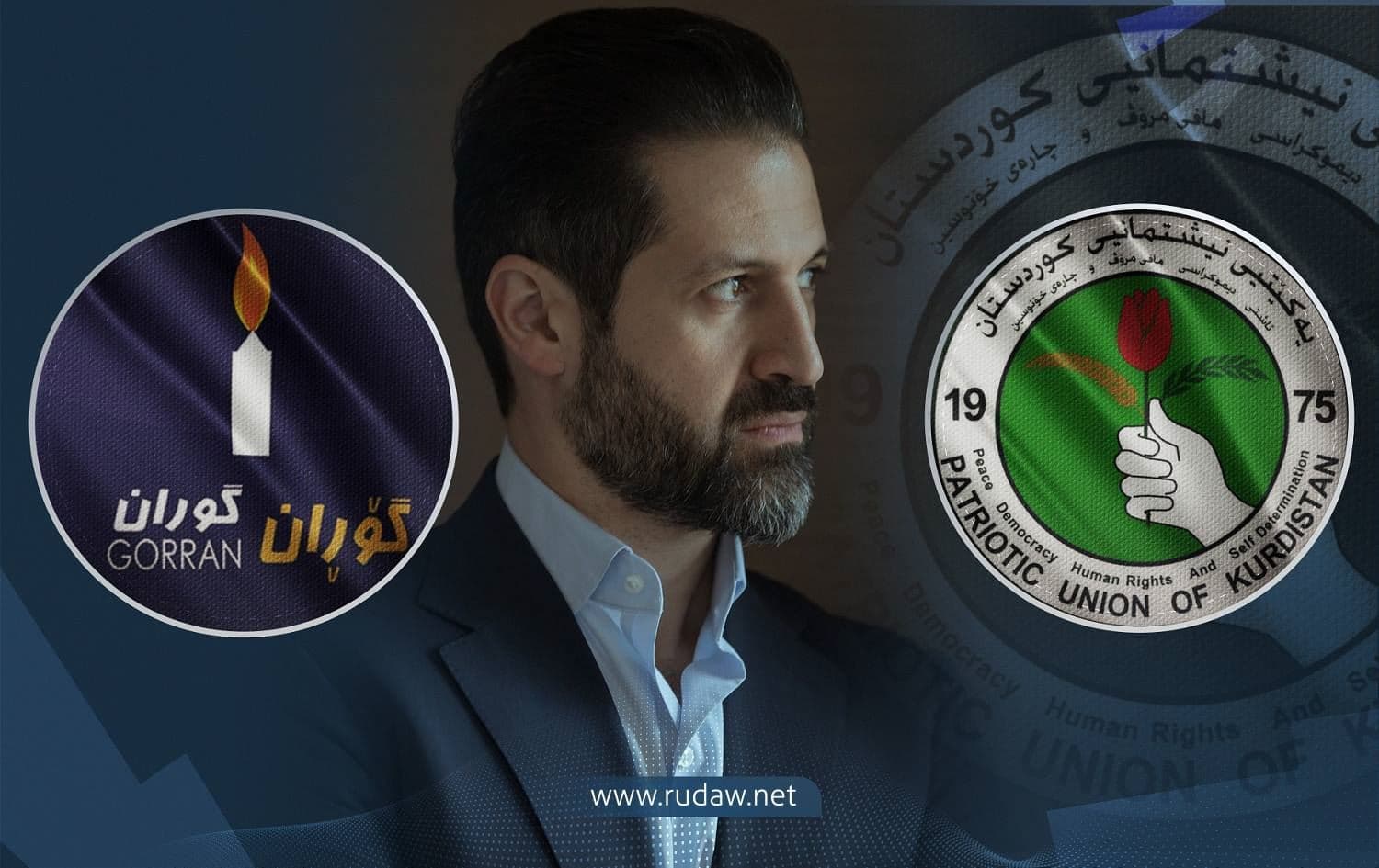 Qubad Talabani was named head of the Gorran-PUK Kurdistan Coalition, contesting Iraq's October parliamentary elections. Photo: Qubad Talabani/Facebook; Graphic: Rudaw