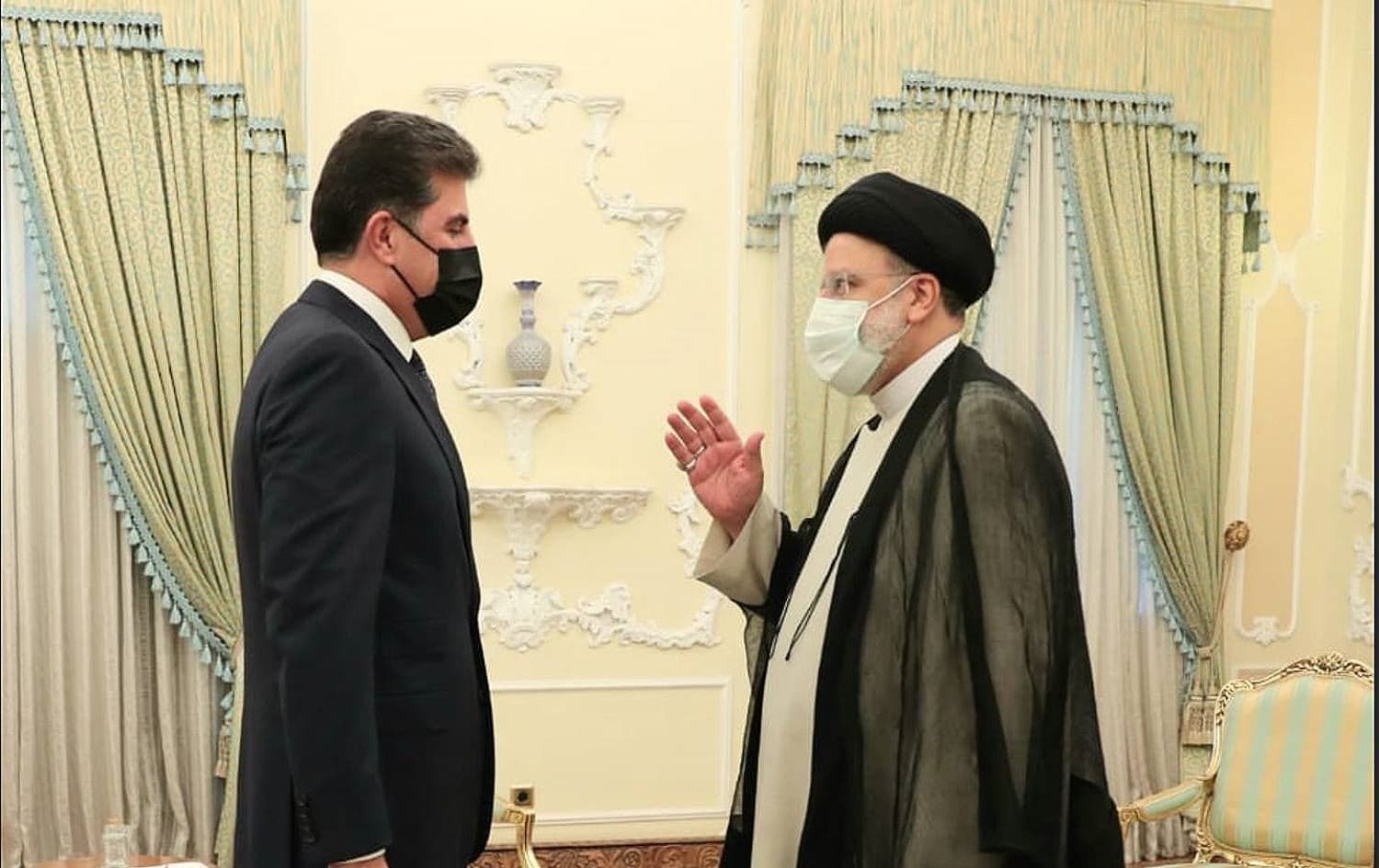 Kurdistan Region President Nechirvan Barzani (left) met Iran’s new president, Ebrahim Raisi, in Tehran on August 6, 2021. Photo: handout