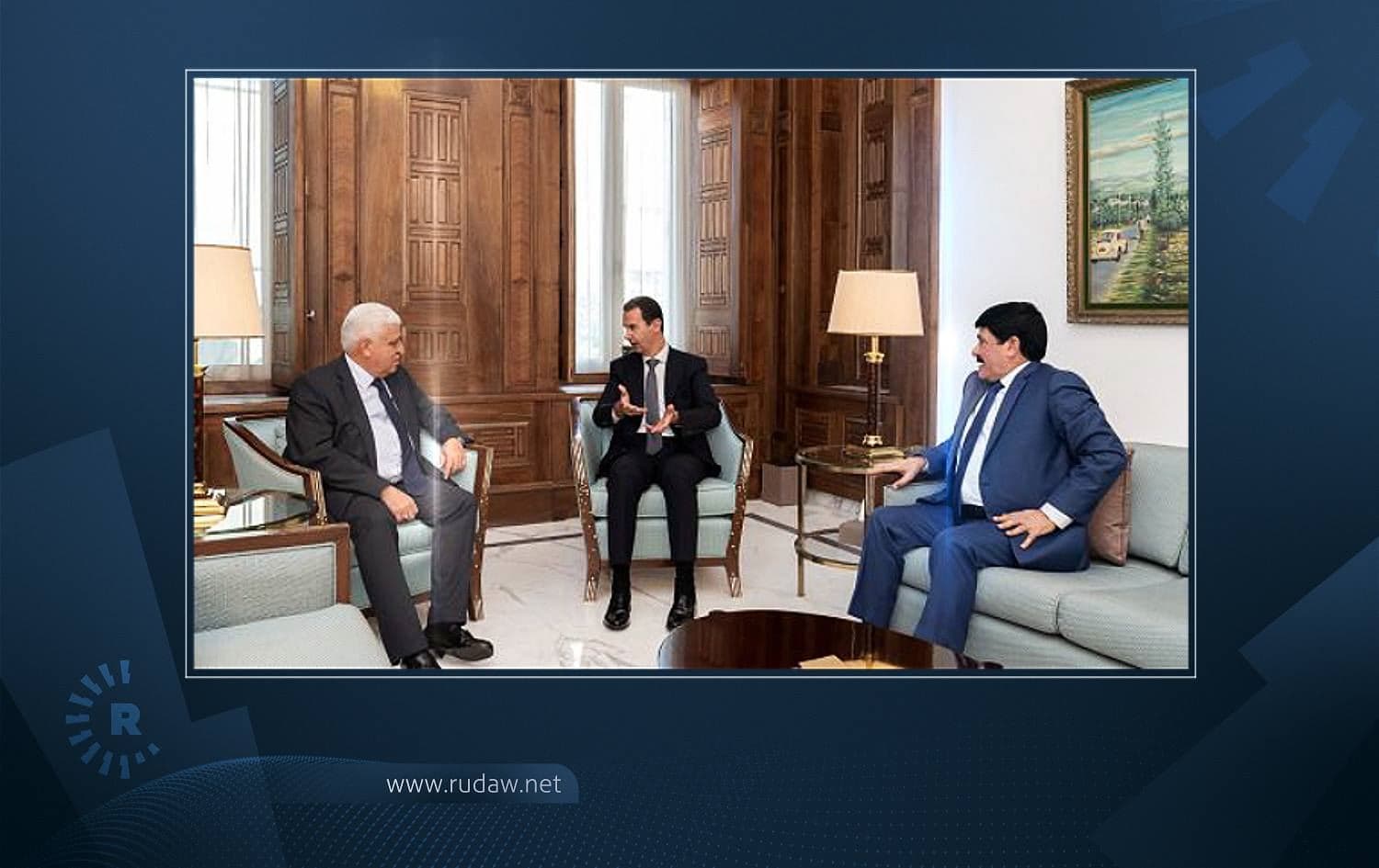 Syrian President Bashar al-Assad meets with PMF head Falih al-Fayadh in Damascus on August 16, 2021. Photo: SANA