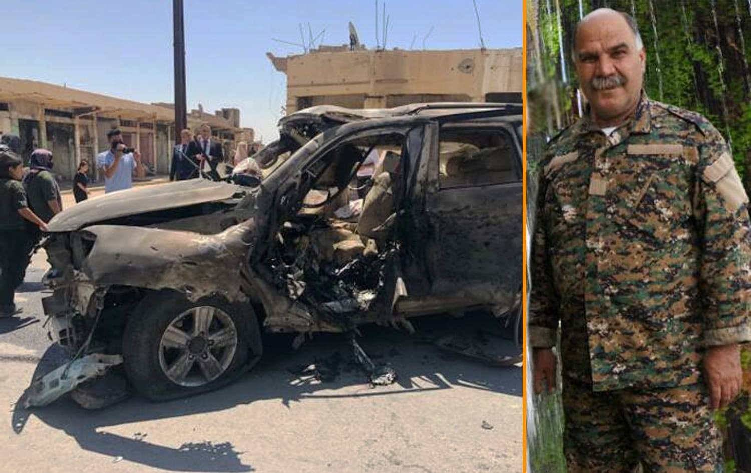 From left: the YBS vehicle targeted in the attack and Said Hassan. Date: August 16, 2018. Photos: ANF. Graphic: Rudaw