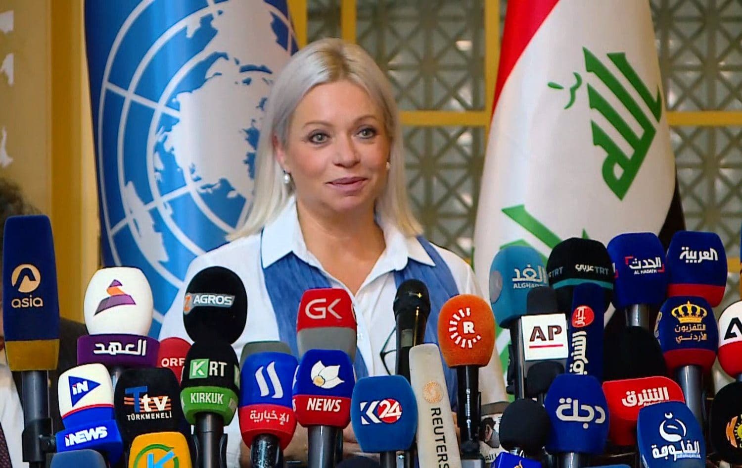 UNAMI chief Jeanine Hennis-Plasschaert speaks about Iraqi elections in a press conference on September 7, 2021. Photo: Rudaw