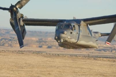 The Boeing Osprey aircraft that the US military said were to help with the Yezidis on the mountain are capable of landing and taking off vertically. Photo: Jamie Darcy, NAVAIR.