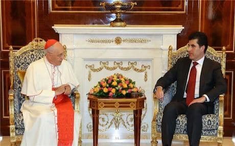 Premier Barzani with Vatican envoy Cardinal Fernando Filoni. Photo: KRG.
