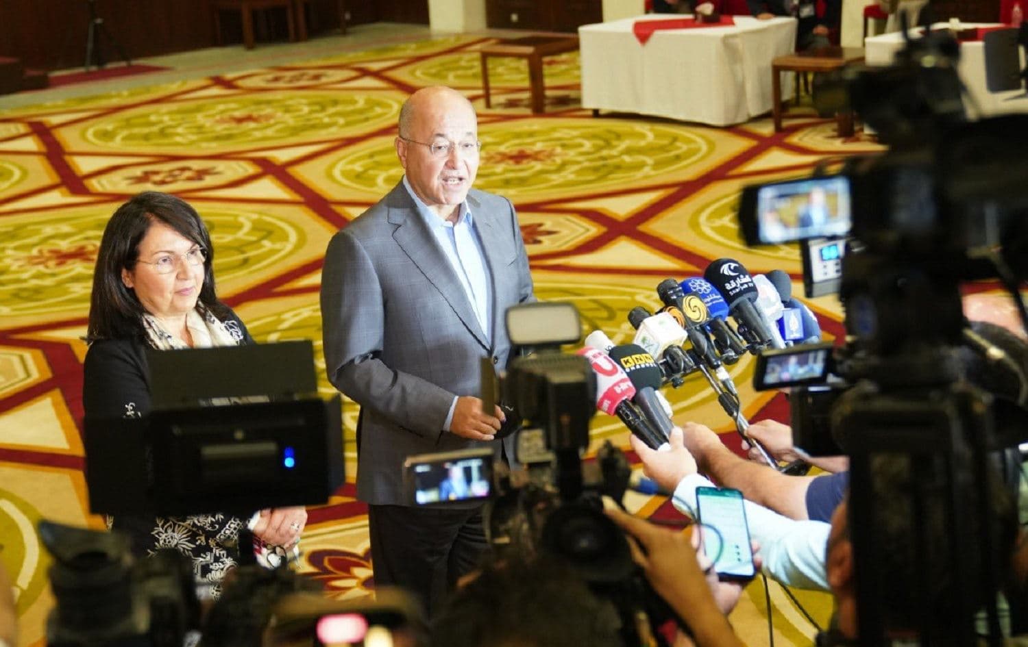 Iraqi President Barham Salih speaks to media after voting in the parliamentary election on October 10, 2021. Photo: handout/Iraqi Presidency