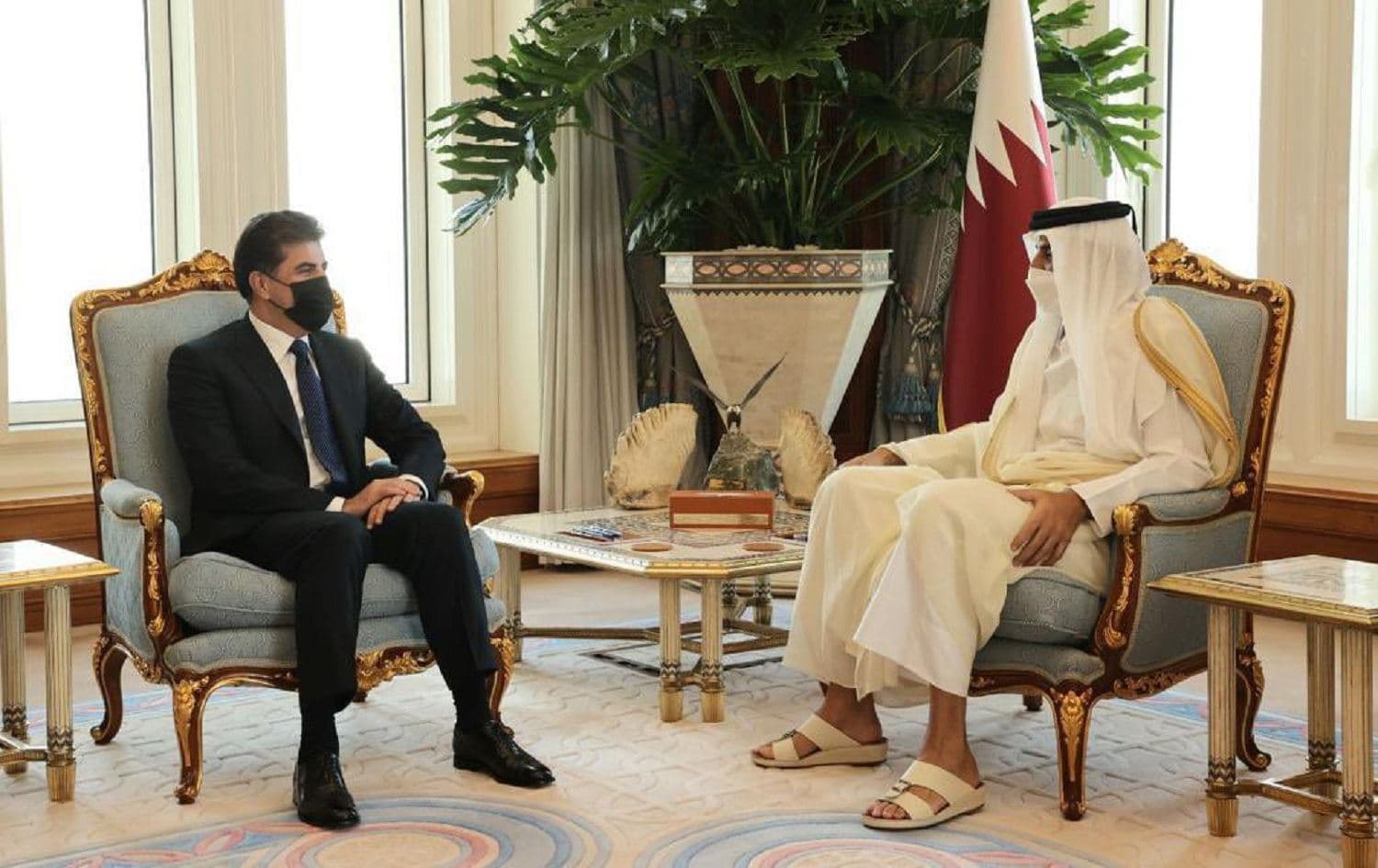 Kurdistan Region President Nechirvan Barzani (left) met with Emir of Qatar Sheikh Tamim bin Hamad Al Thani in Doha on October 17, 2021. Photo: handout/Kurdistan Presidency