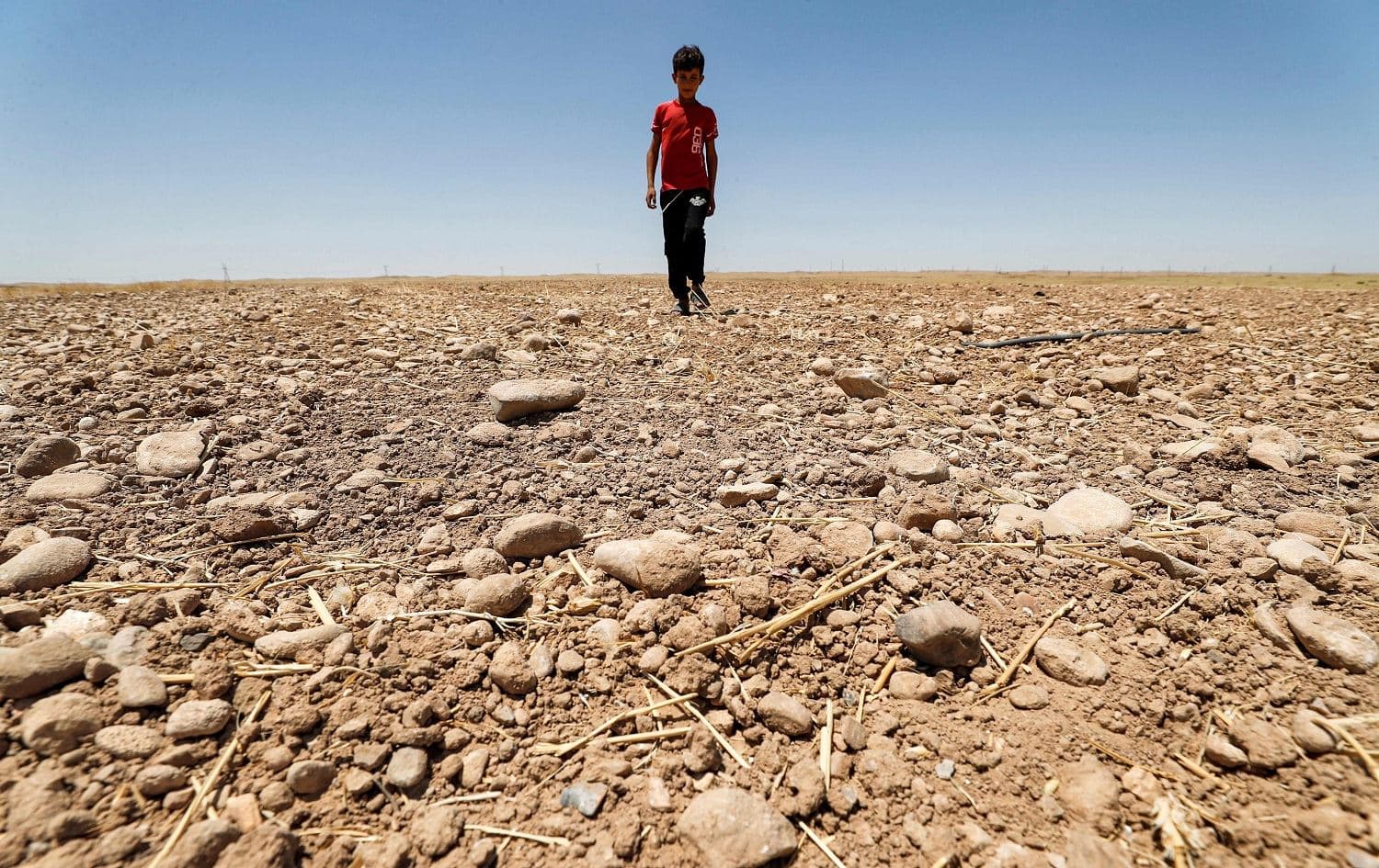 A boy walks through a dried up agricultural field in the Saadiya area, north of Diyala in eastern Iraq on June 24, 2021. File photo: Ahmad al-Rubaye/AFP