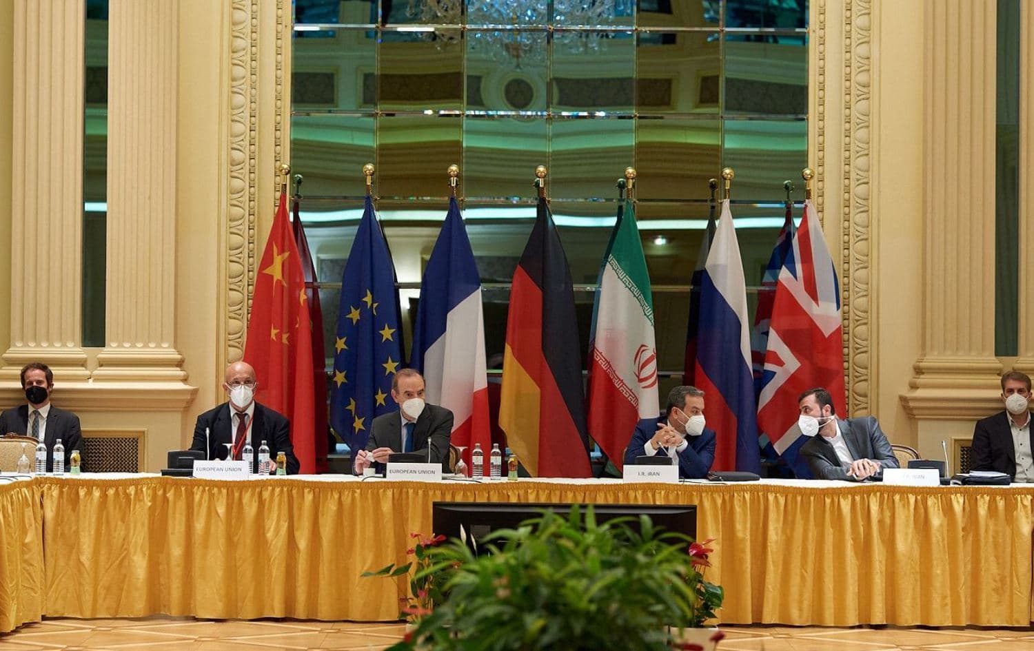 Delegates from parties to the Iran nuclear deal attend a meeting at the Grand Hotel in Vienna on May 1, 2021. Photo: handout/EU delegation in Vienna/ AFP