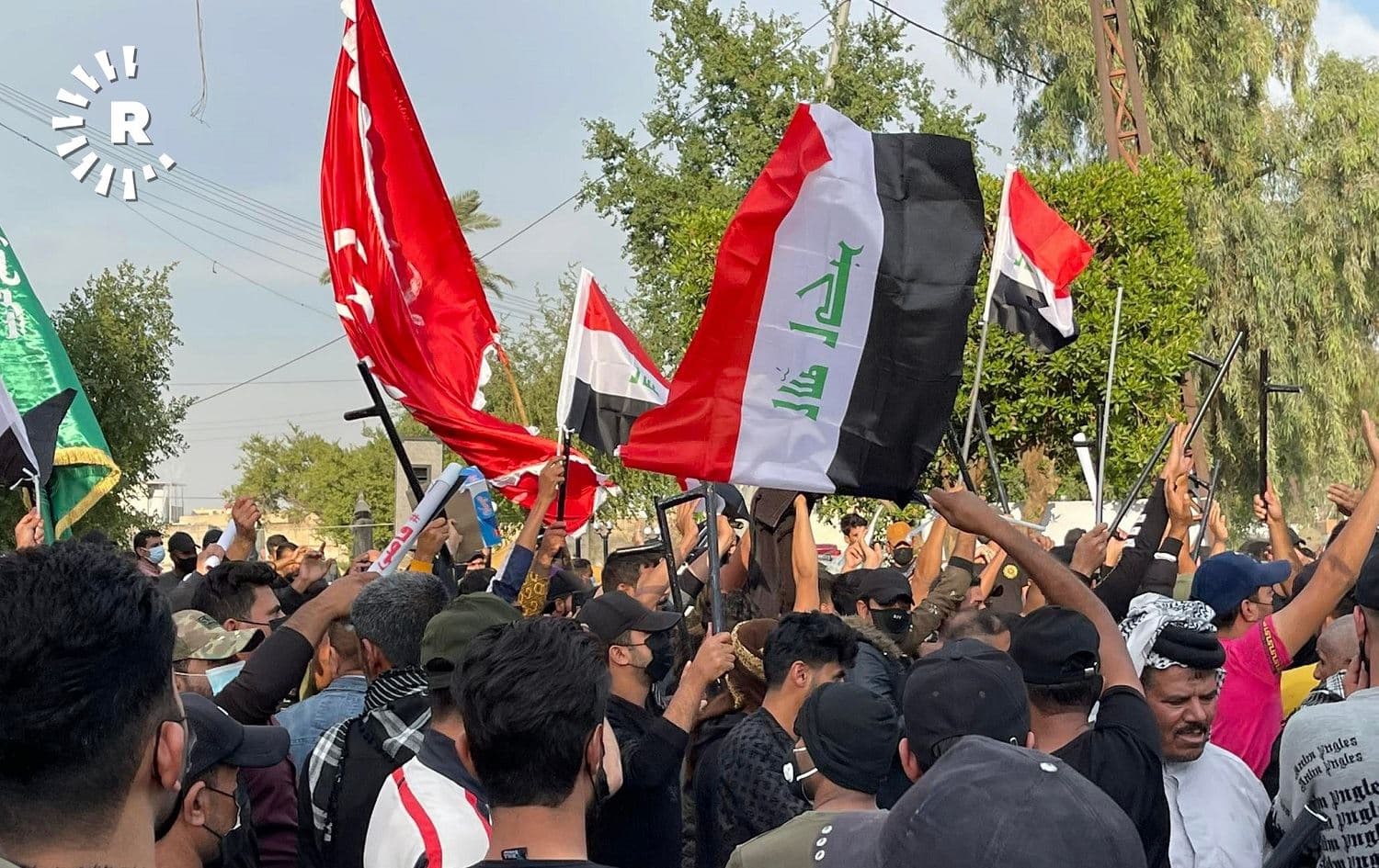 Supporters of pro-Iran militias protest in Baghdad on November 19, 2021, alleging electoral fraud and demanding the results be cancelled. Photo: Halkawt Aziz/Rudaw