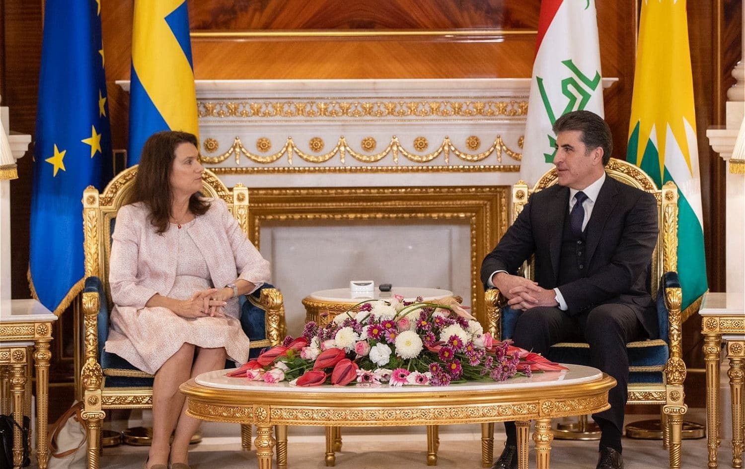 Kurdistan Region President Nechirvan Barzani meets with Swedish foreign minister Ann Linde on November 22, 2021 in Erbil. Photo: Kurdistan Region Presidency