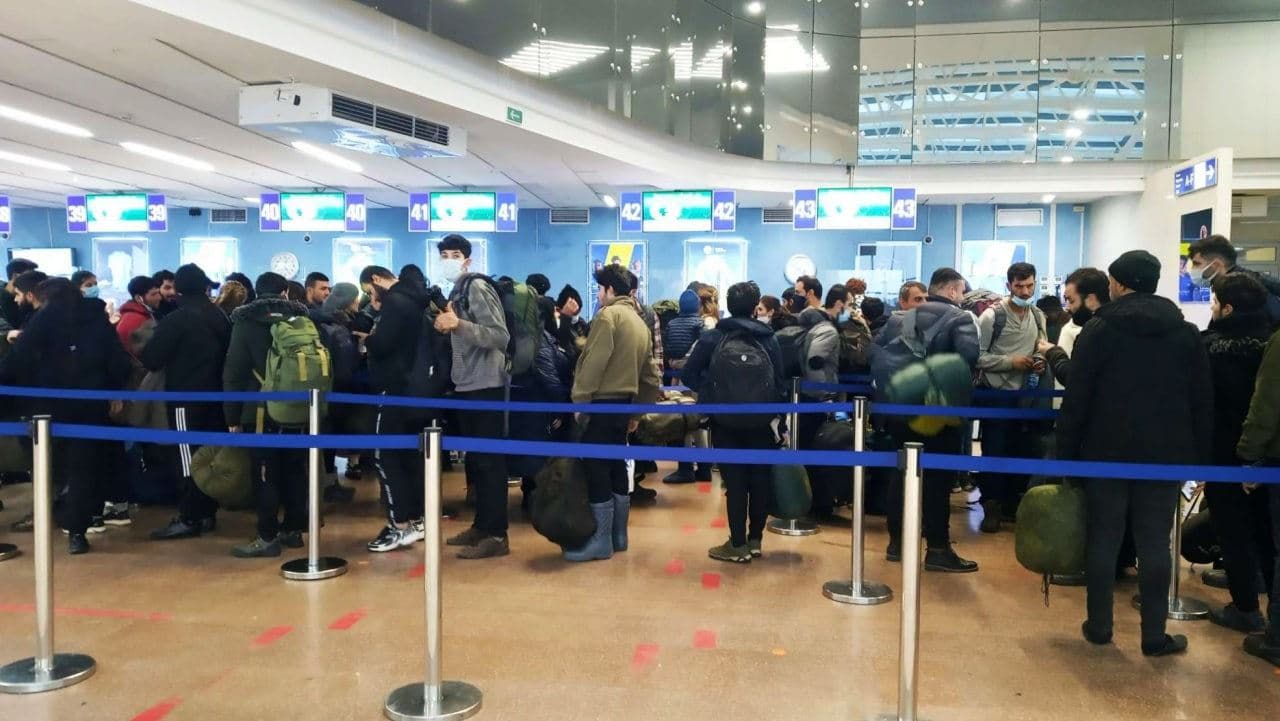 Iraqi and Kurdish migrants at Minsk National Airport on December 10, 2021. Photo: Minsk National Airport 