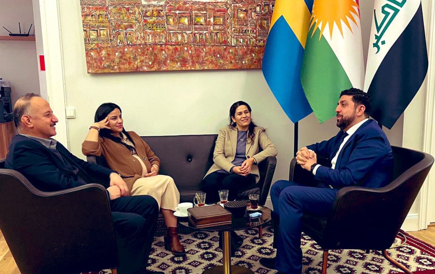 SDC's Elham Ahmad (second from right) met with KRG's Shorsh Kadir (first from right) in Stockholm. Date: December 14, 2021. Photo: handout  