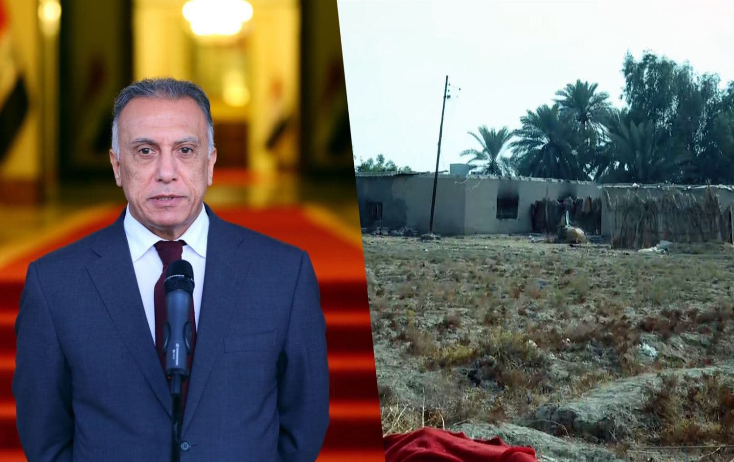 From left: Iraqi PM Mustafa al-Kadhimi, and the house in Babil where 20 people were massacred. Photo: handout and Rudaw