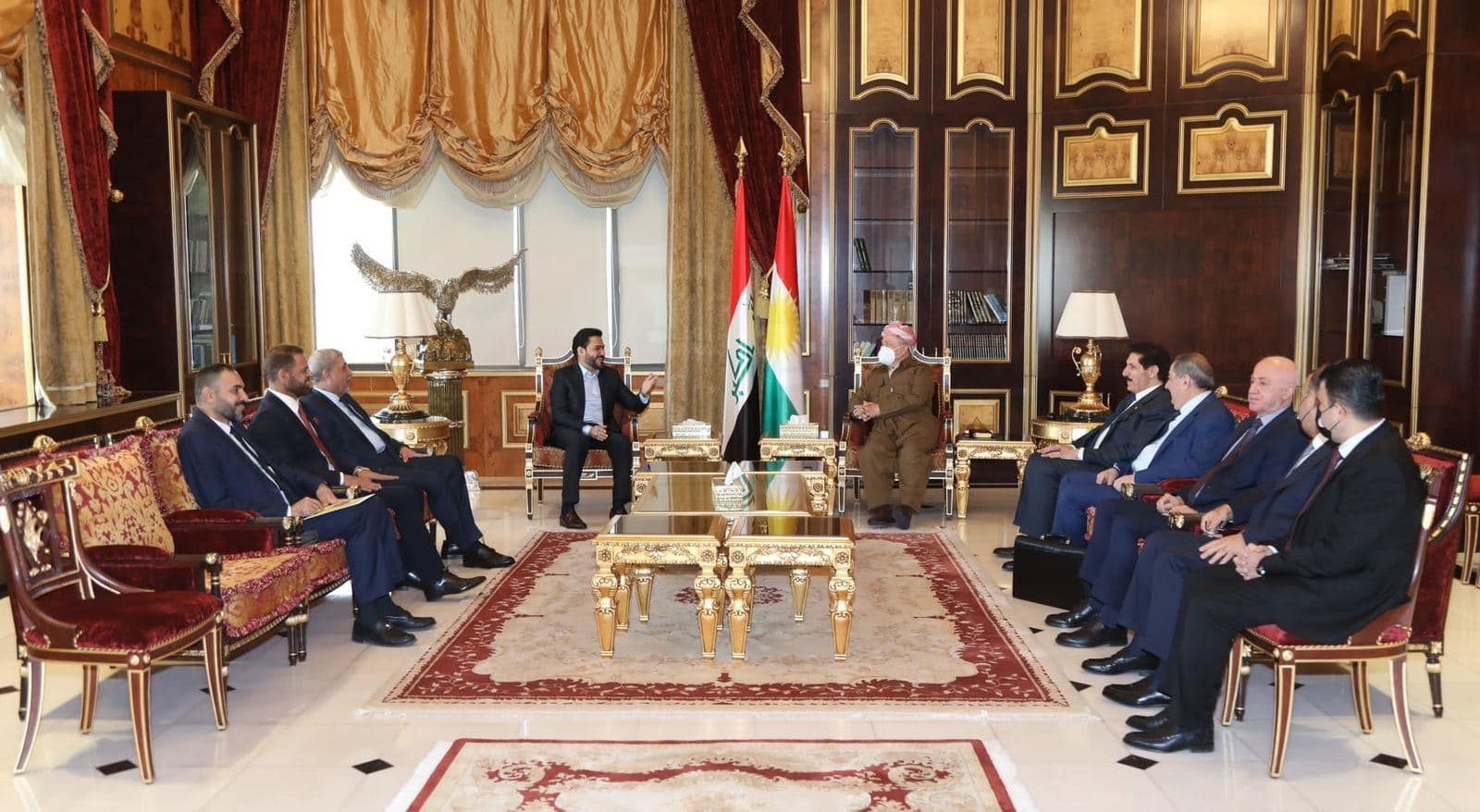 Sadrist bloc delegation meeting with KDP leader Masoud Barzani (fifth from left) in Erbil. Date: January 4, 2022. Photo: handout/Barzani's office