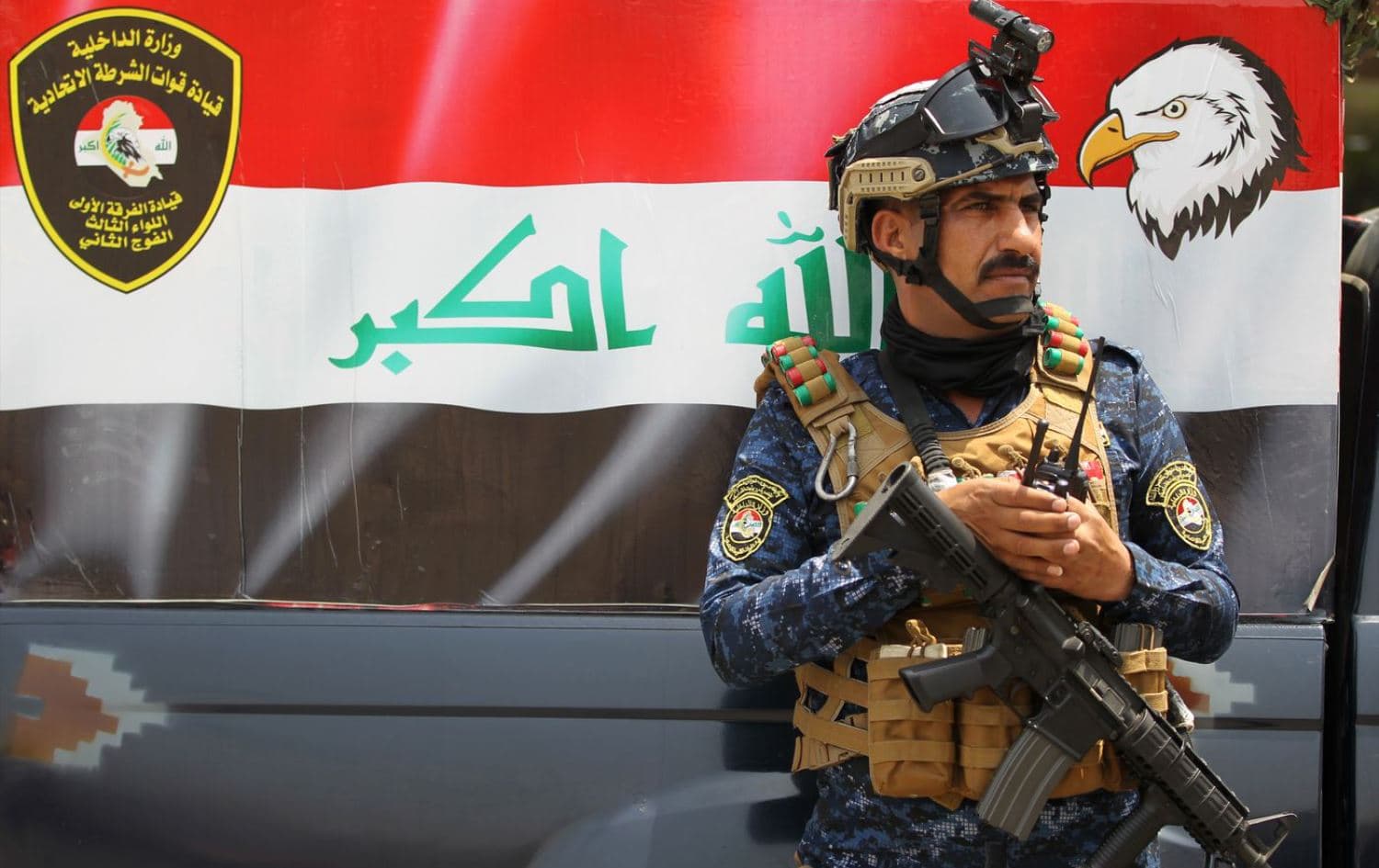 A member of the Iraqi federal police forces stands guard at a checkpoint in Baghdad's Karada district on May 20, 2019. File Photo: AHMAD AL-RUBAYE/AFP