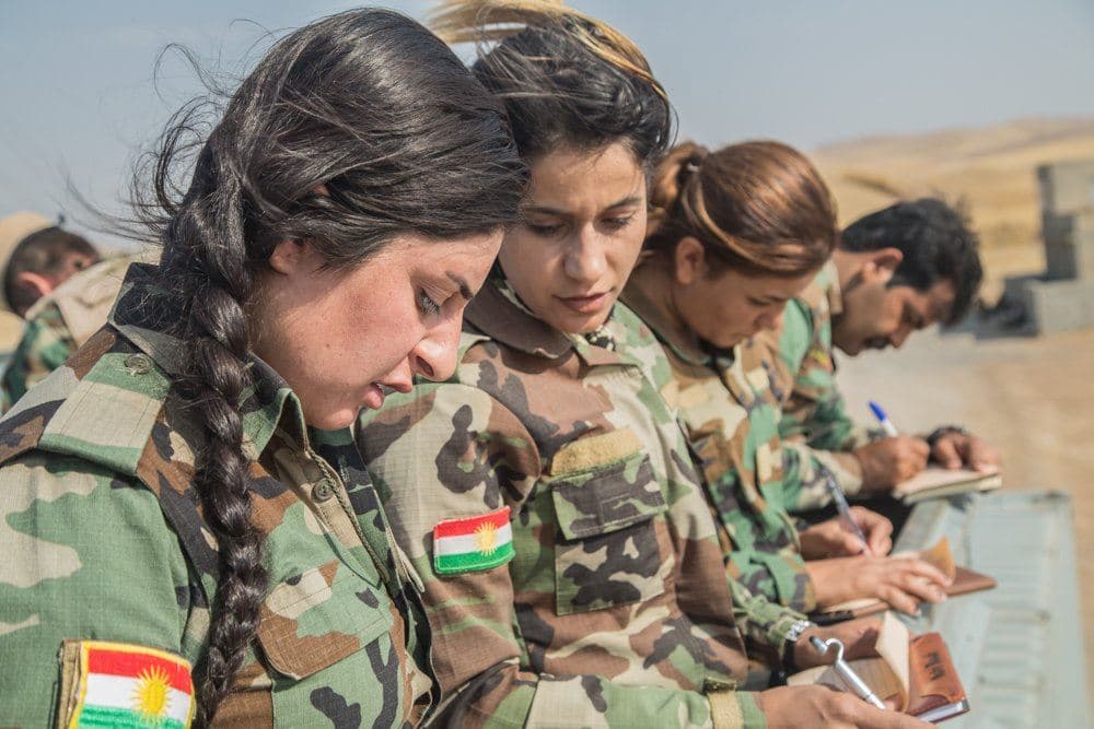 Female Peshmerga soldiers participating in an advanced weapons and tactics instructor course at Bnasawa Training Center, Erbil, on October 28, 2019. Photo: International Coalition for Operation Inherent Resolve/Twitter