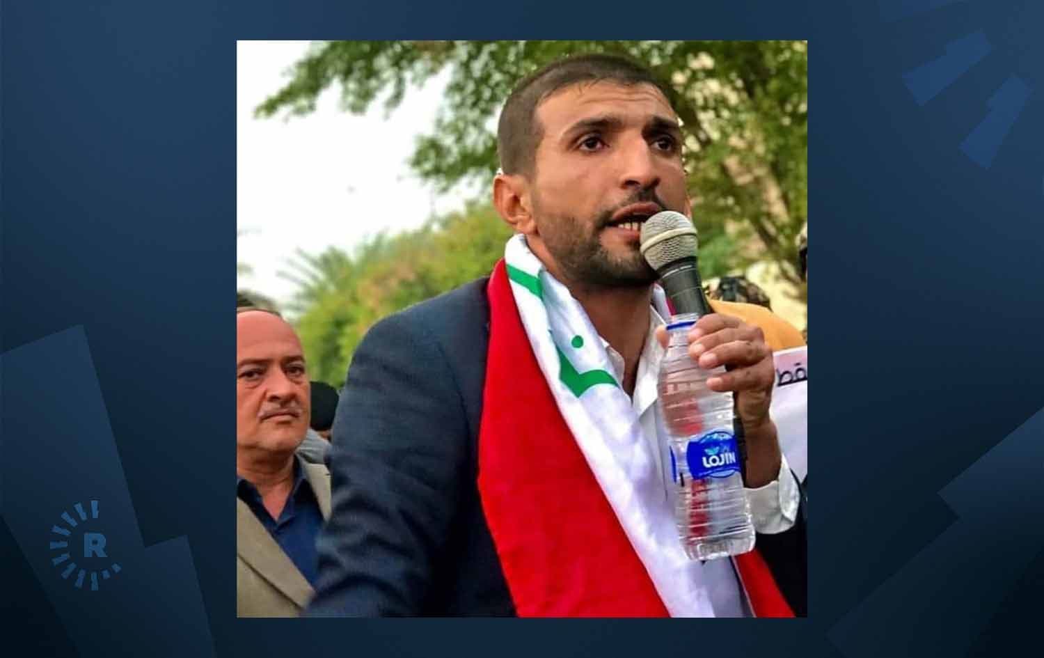 Activist Dhurgham Majid at protests in Babil on March 21, 2021. Photo: Dhurgham Majid/Facebook
