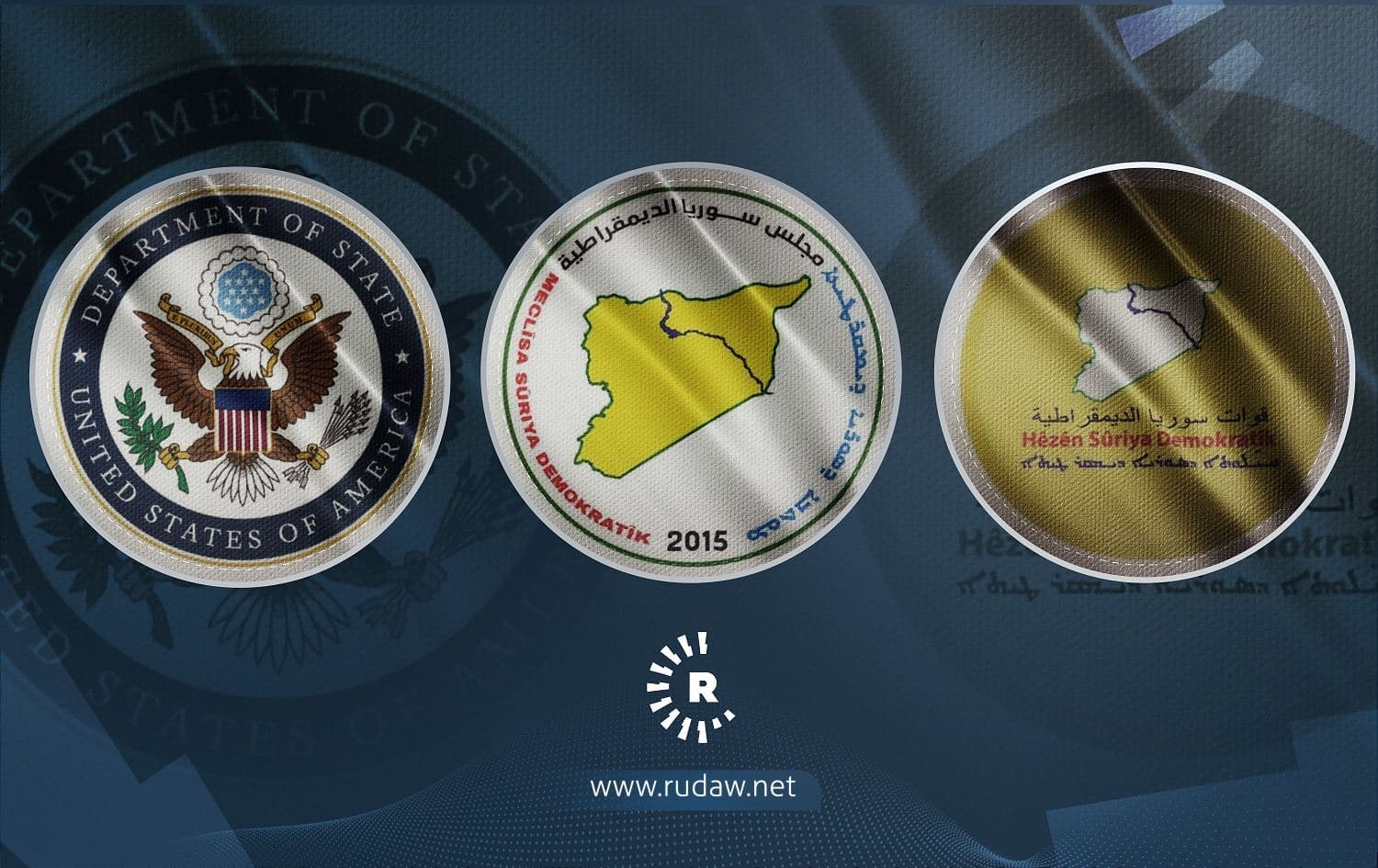 State Department, SDC and SDF logos. Graphic: Rudaw