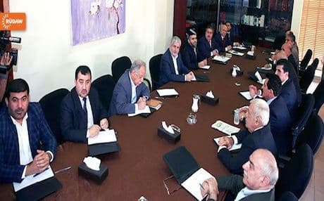 Kurdish party leaders meeting in Sulaimani, ahead of the cabinet vote in Baghdad late Monday.