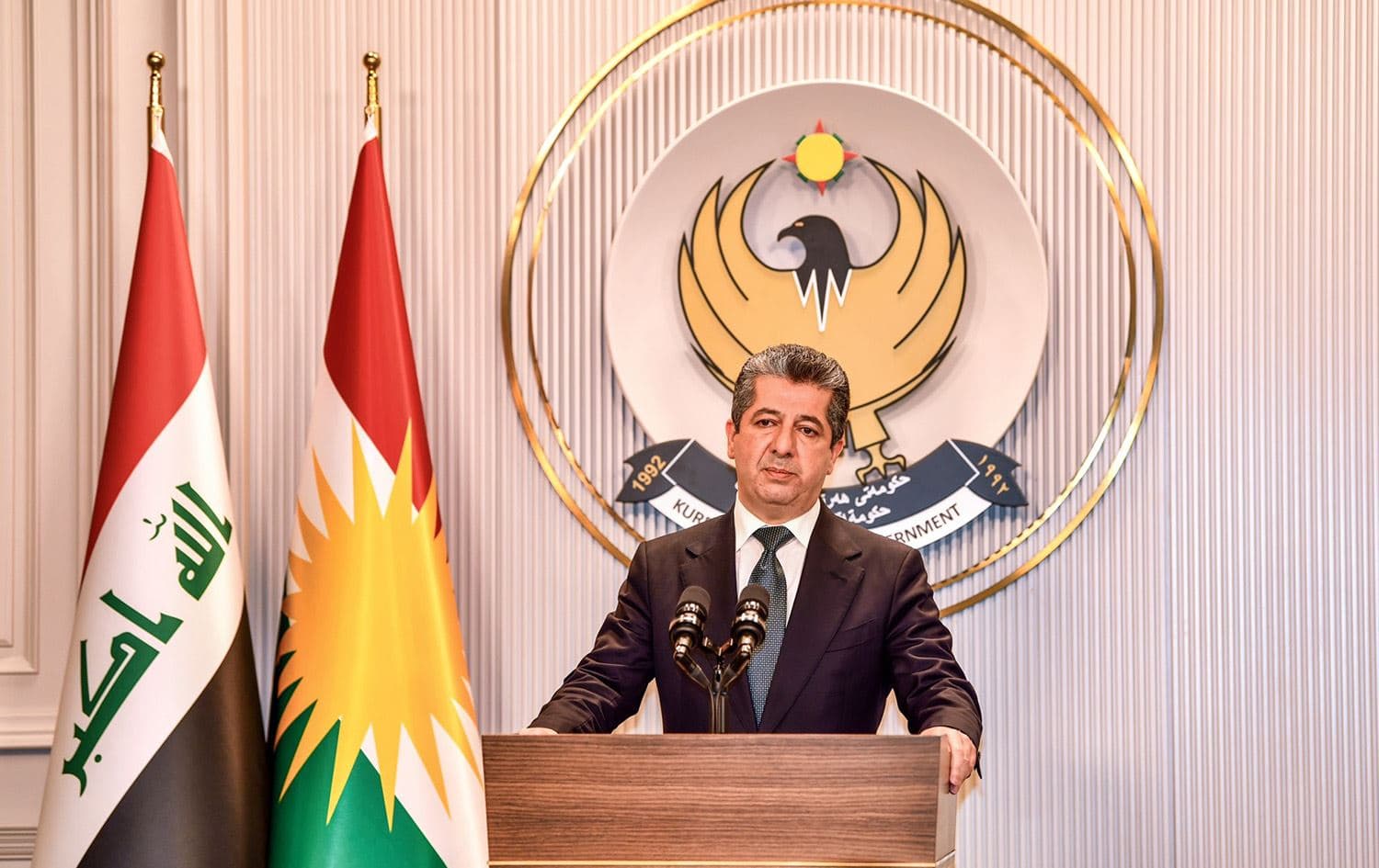 Kurdistan Region Prime Minister Masrour Barzani held a press conference on May 11, 2022. Photo: PM's Office