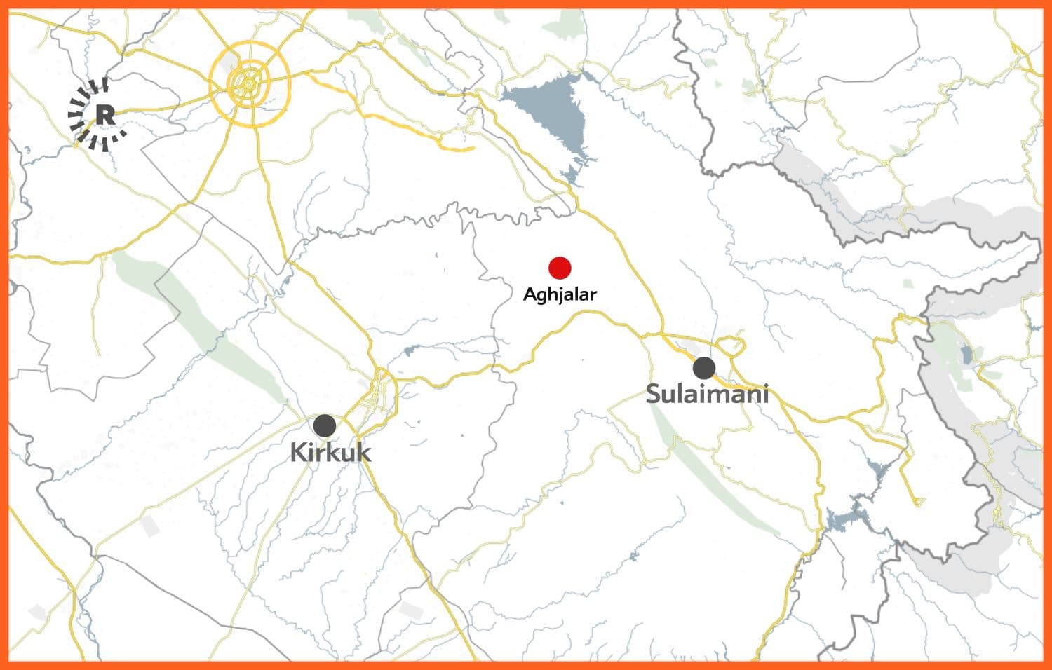 Map of Aghjalar subdistrict in Sulaimani province. Graphic: Rudaw