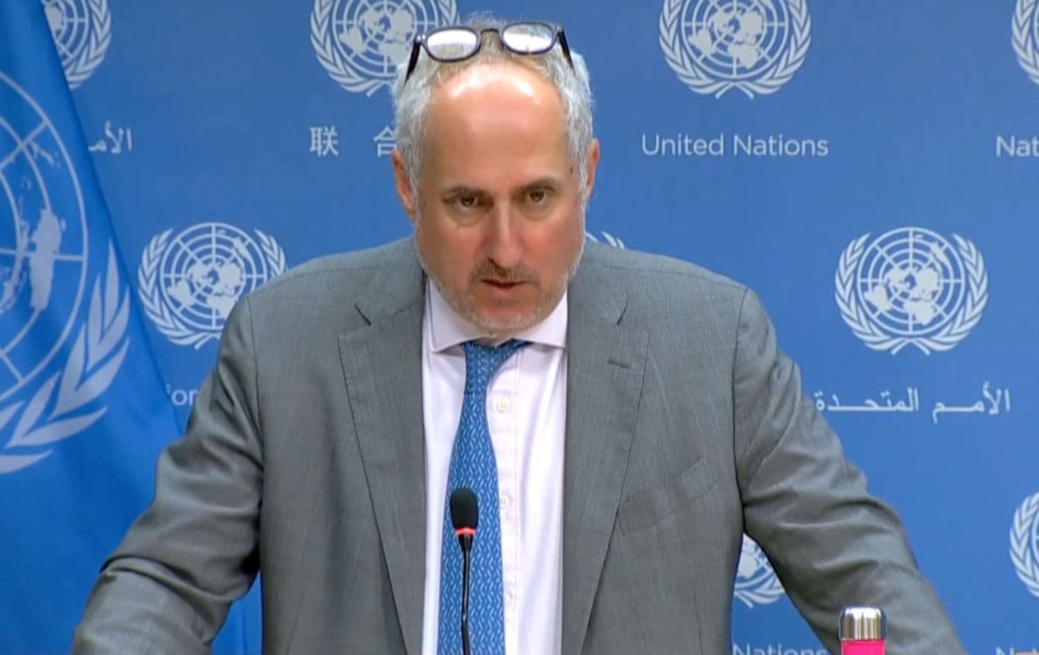 Stephane Dujarric speaks to reporters during a briefing on June 2, 2022. Photo: Rudaw