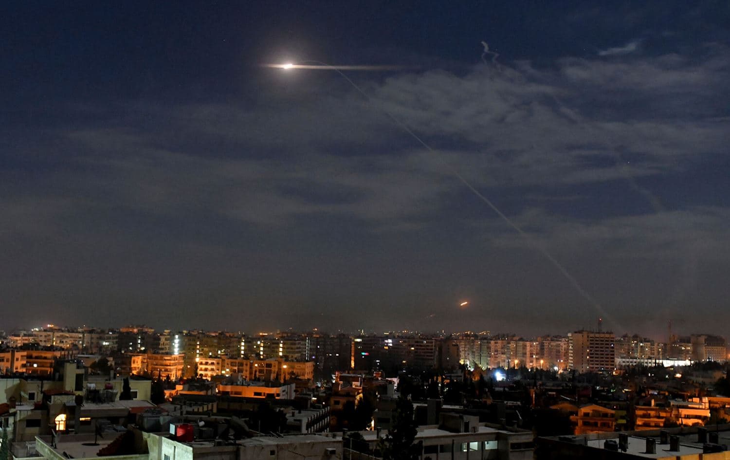 Missiles in the sky near Damascus International Airport on January 21, 2019. Photo: AP