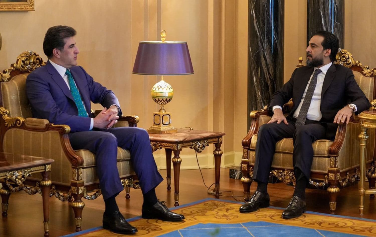 Kurdistan Region President Nechirvan Barzani in a meetng with Iraqi parliamentary speaker Mohammed al-Halbousi on June 11, 2022. Photo: Halbousi's office