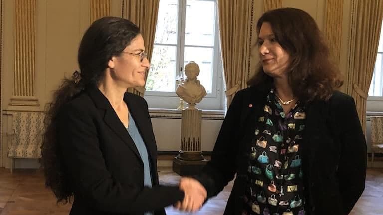 SDC's Elham Ahmed (left) meets with Swedish FM Ann Linde in Stockholm in October 2020. Photo: Ann Linde/Twitter 