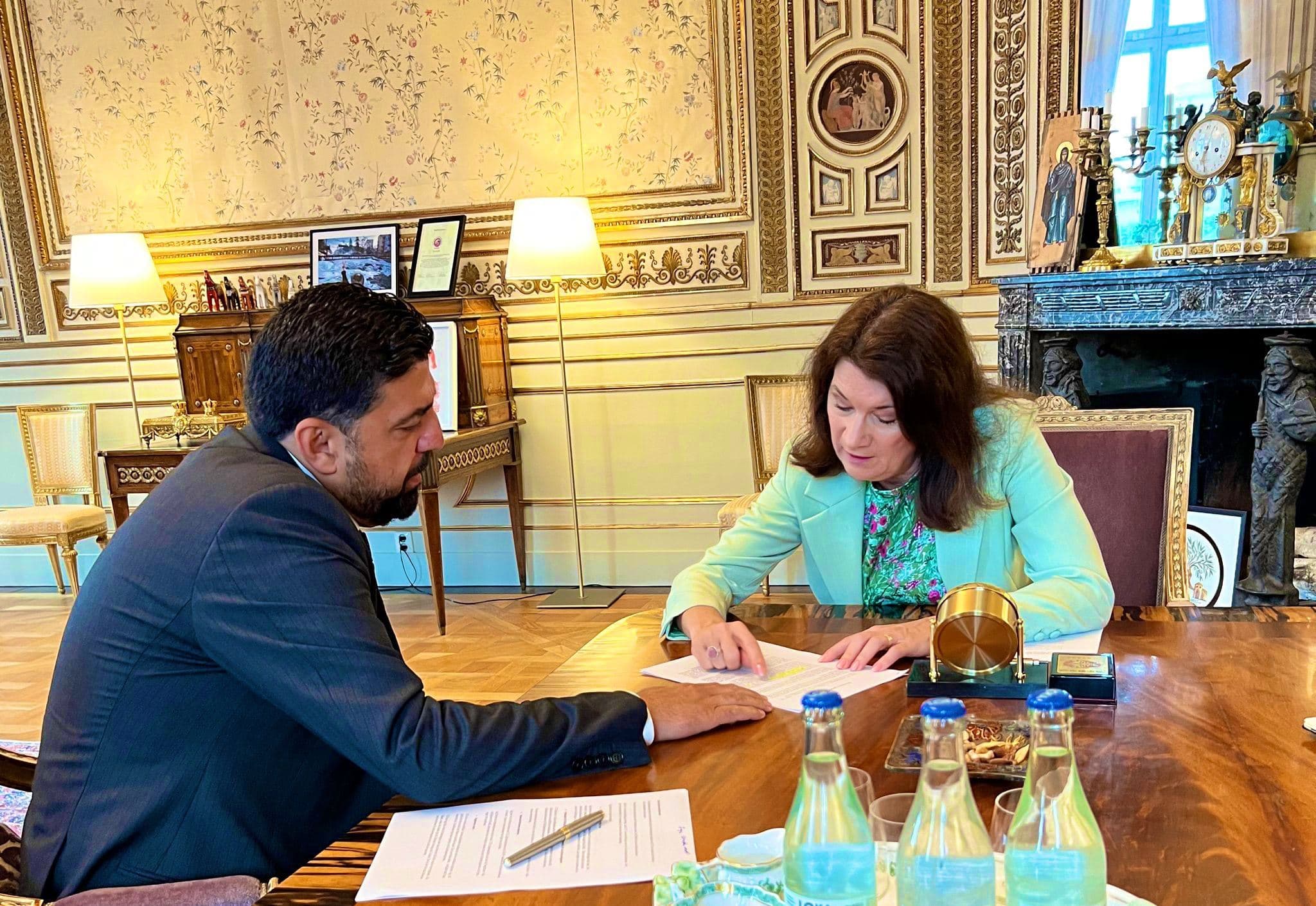 From left: Shorsh Kadir, KRG representative to Sweden, and Swedish FM Ann Linde in Stockholm on July 1, 2022. Photo: Shorsh Kadir/Twitter