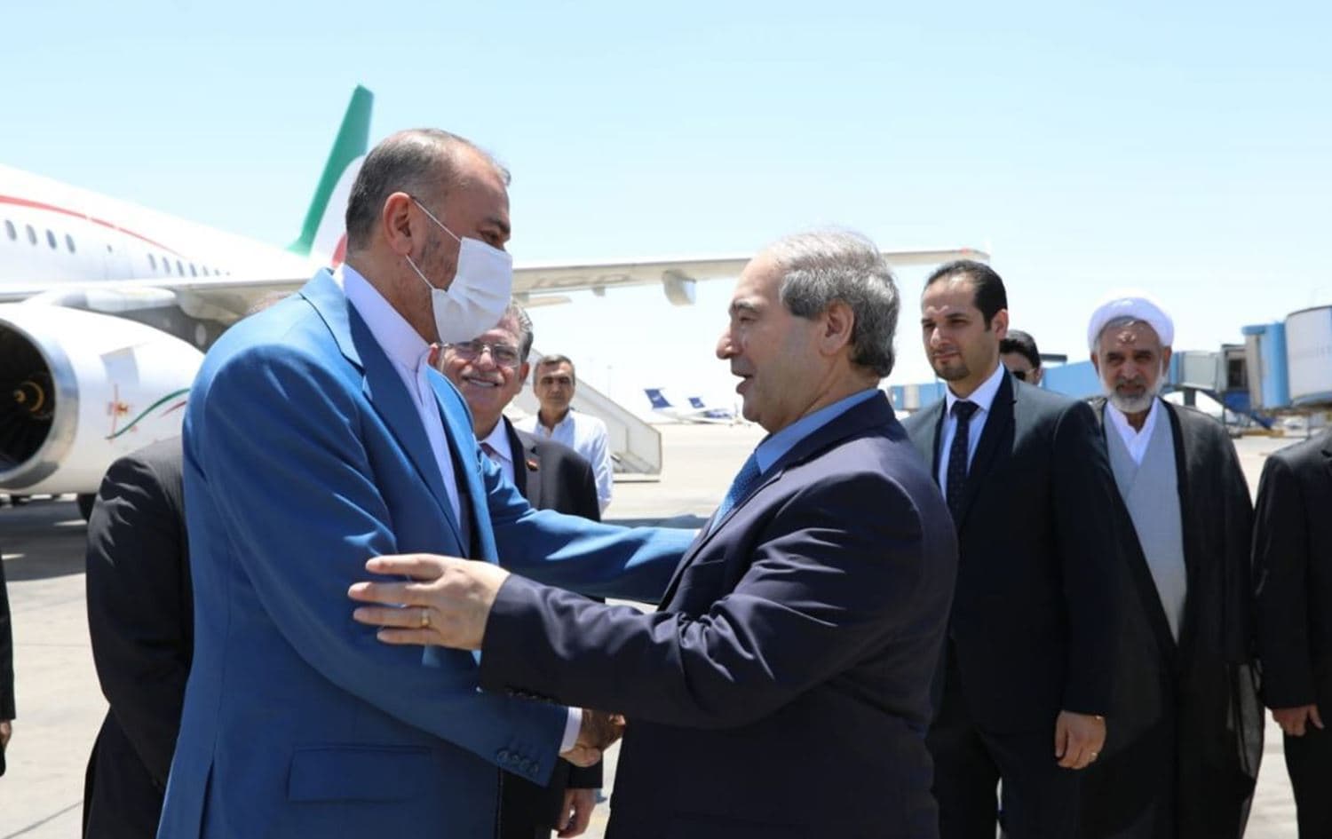 Iranian foreign minister Hossein Amir-Abdollahian being received by his Syrian counterpart Faisal Mekdad at Damascus airport on July 2, 2022. Photo: IRNA
