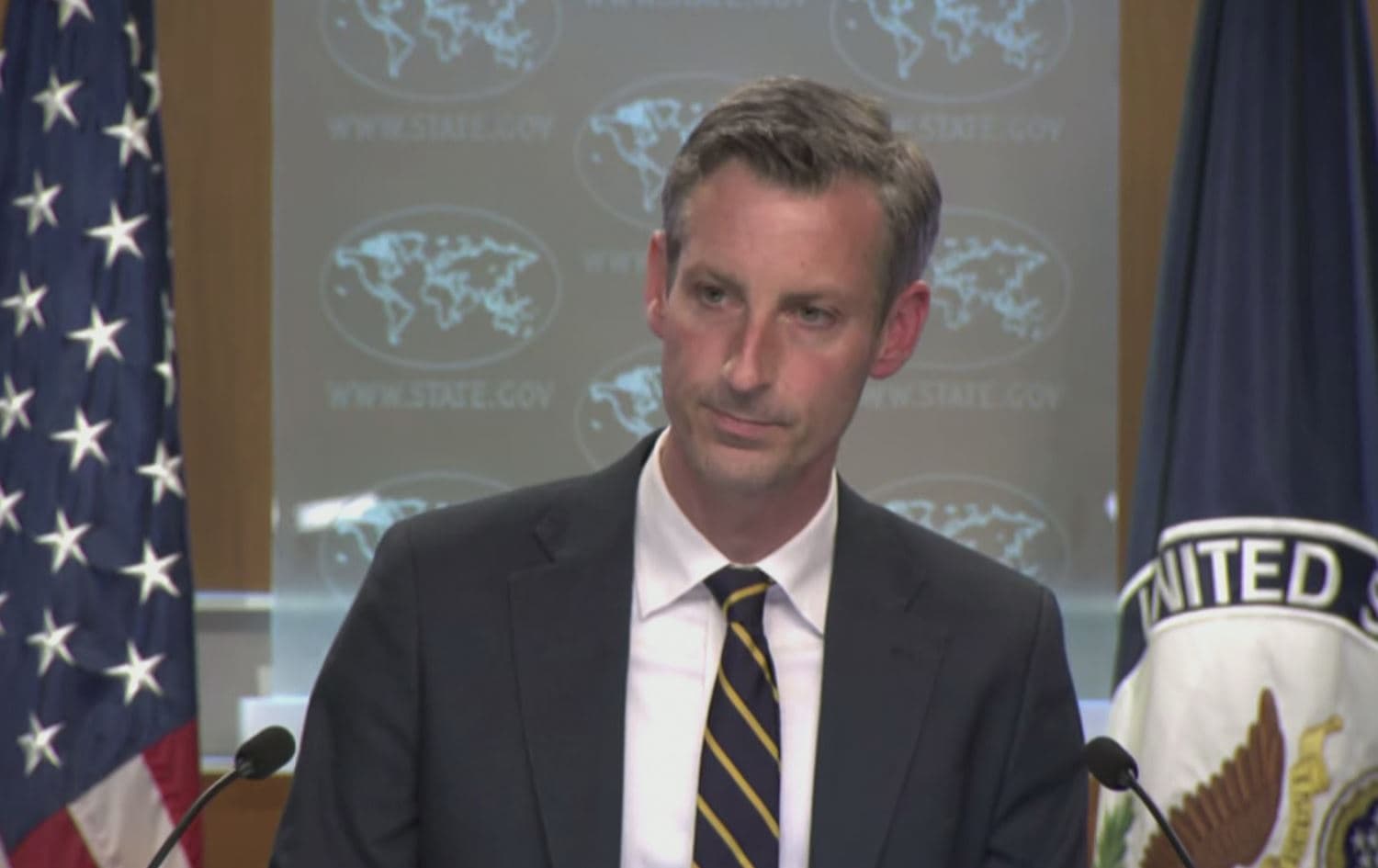 US State Department Spokesperson Ned Price briefing reporters in his daily presser on July 28, 2022. Photo: screenshot/US Department of State