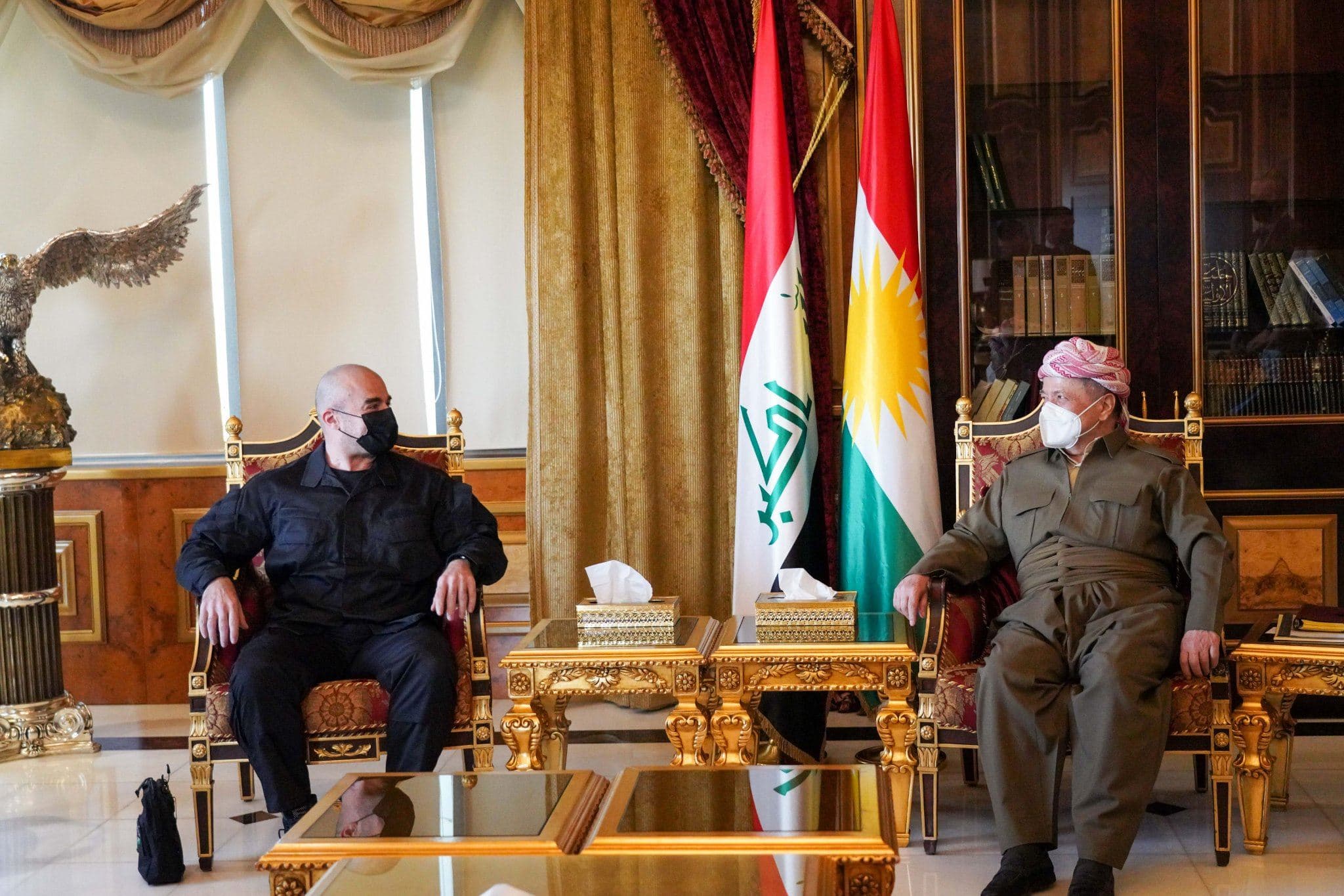 KDP President Masoud Barzani (right) and PUK Leader Bafel Talabani met in Erbil on August 4, 2022. Photo: Barzani's office  