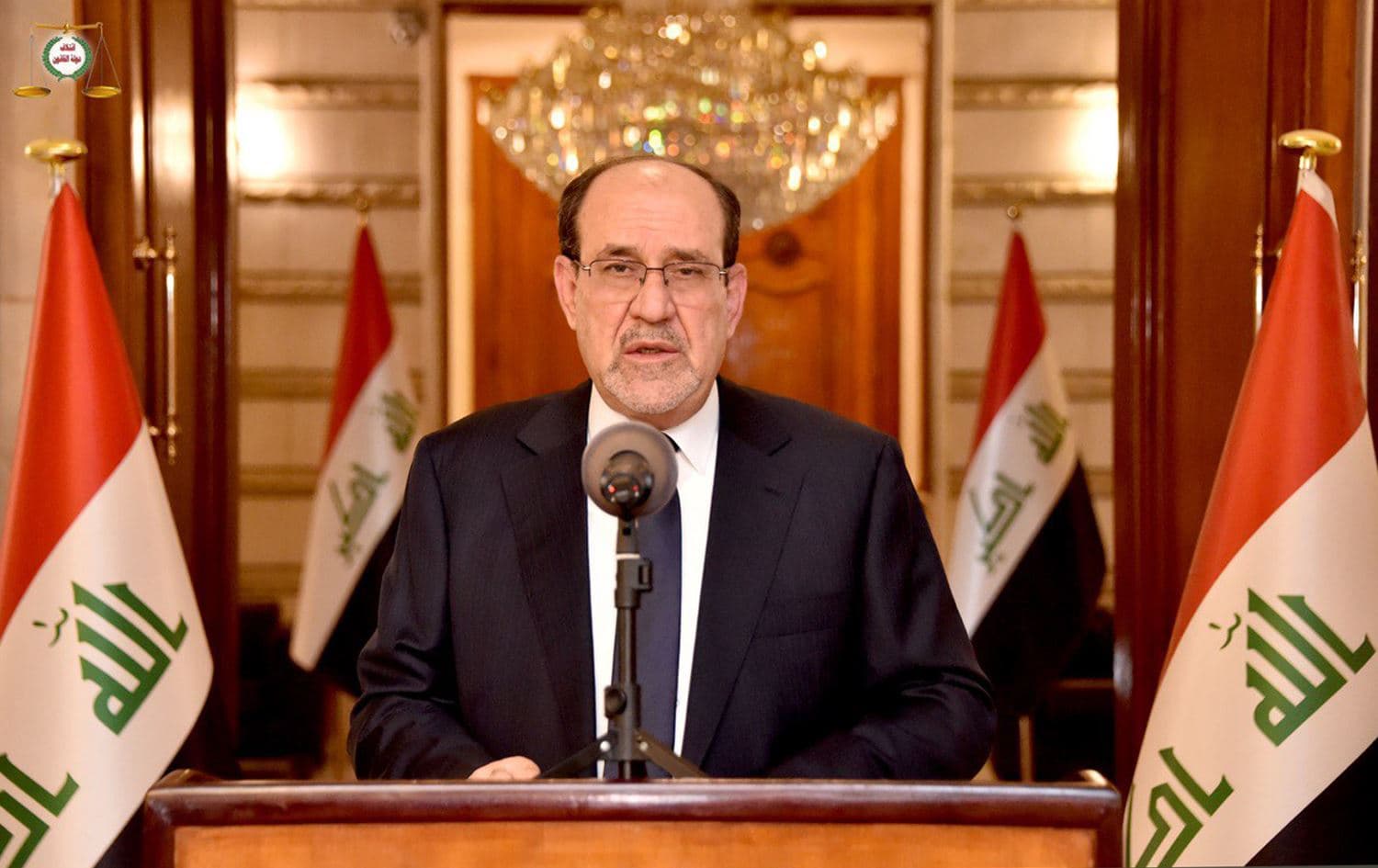 Former Iraqi Prime Minister Nouri al-Maliki delivering a speech on August 8, 2022. Photo: Afaq TV