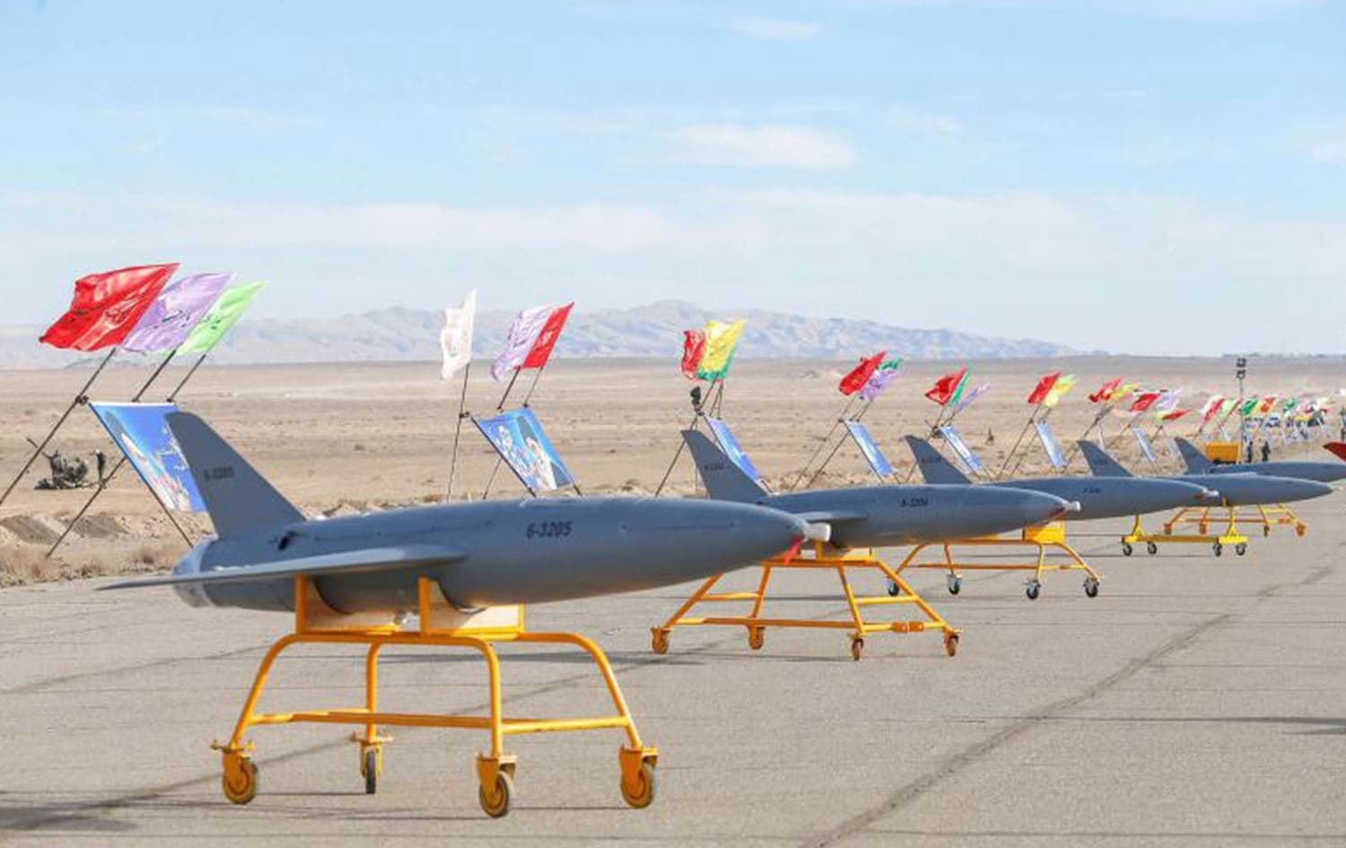 Iranian drones seen during a large-scale combat exercise in Semnan. Photo: AFP