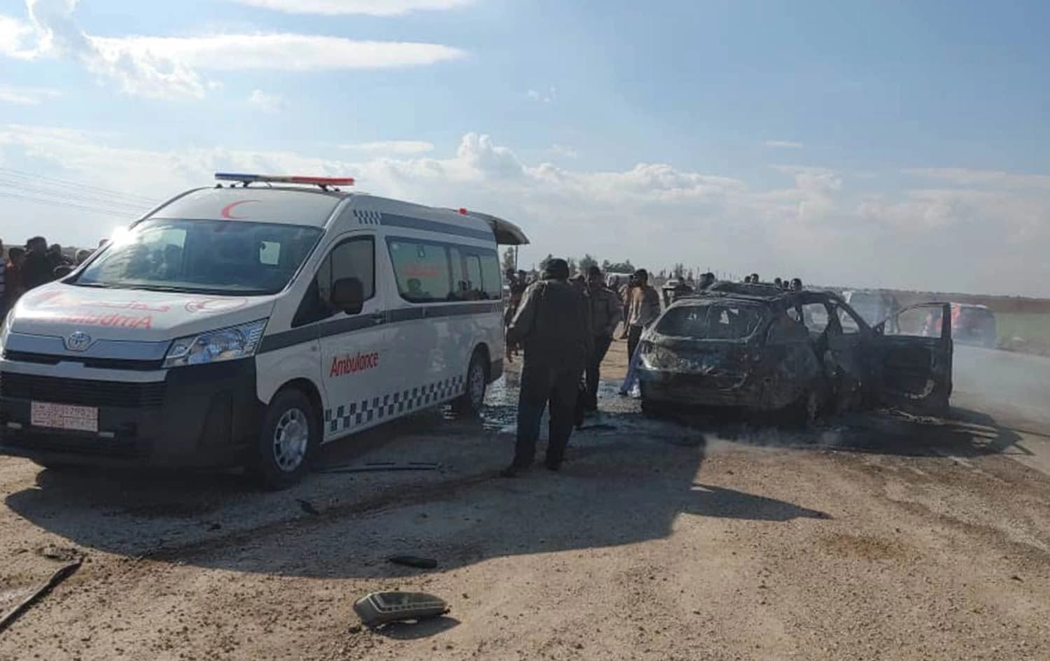 Aftermath of suspected Turkish drone attack in Qamishli on February 22, 2023. Photo: ANHA