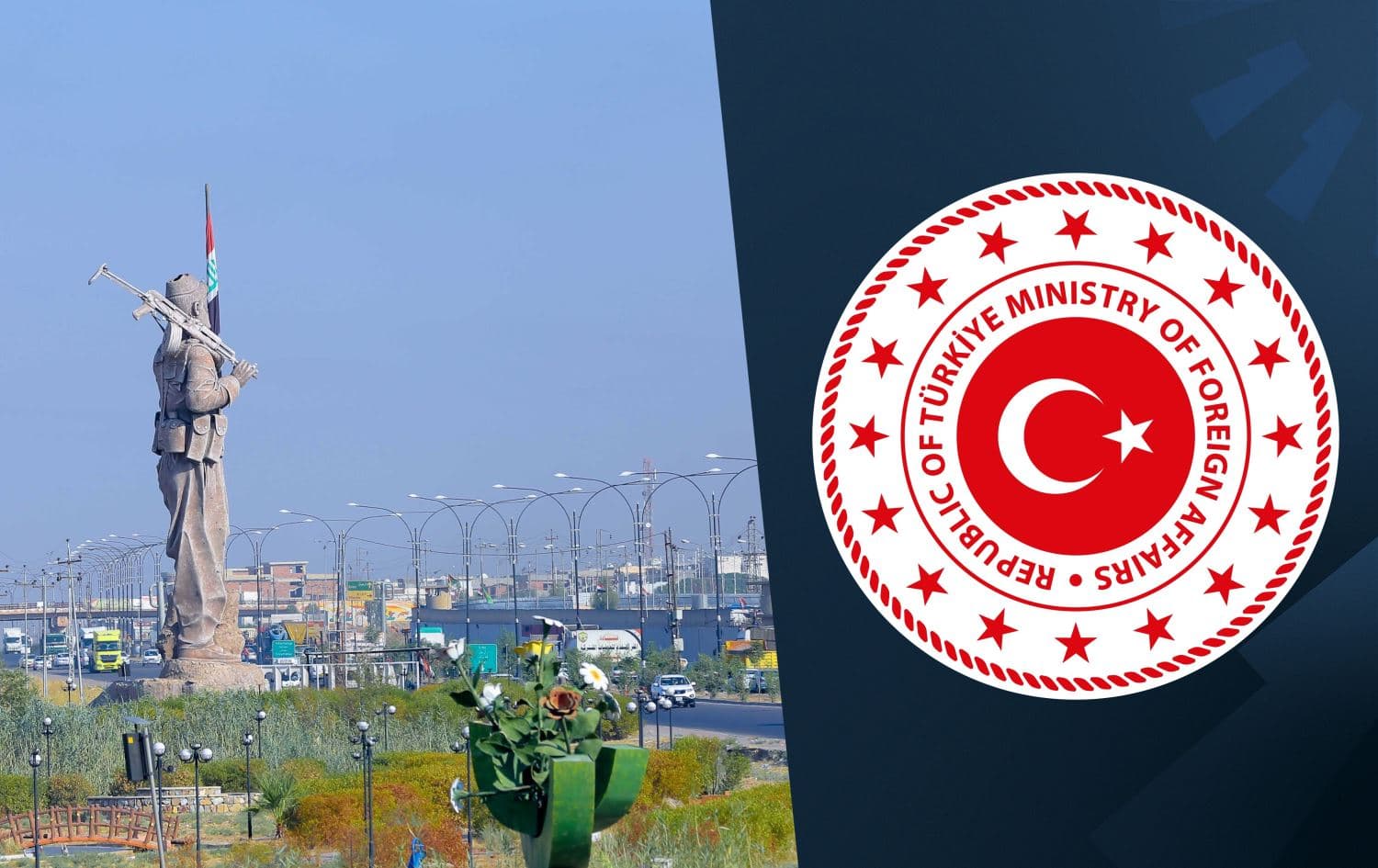 From left: Kirkuk city, and the logo of Turkish foreign ministry. Photo: Rudaw