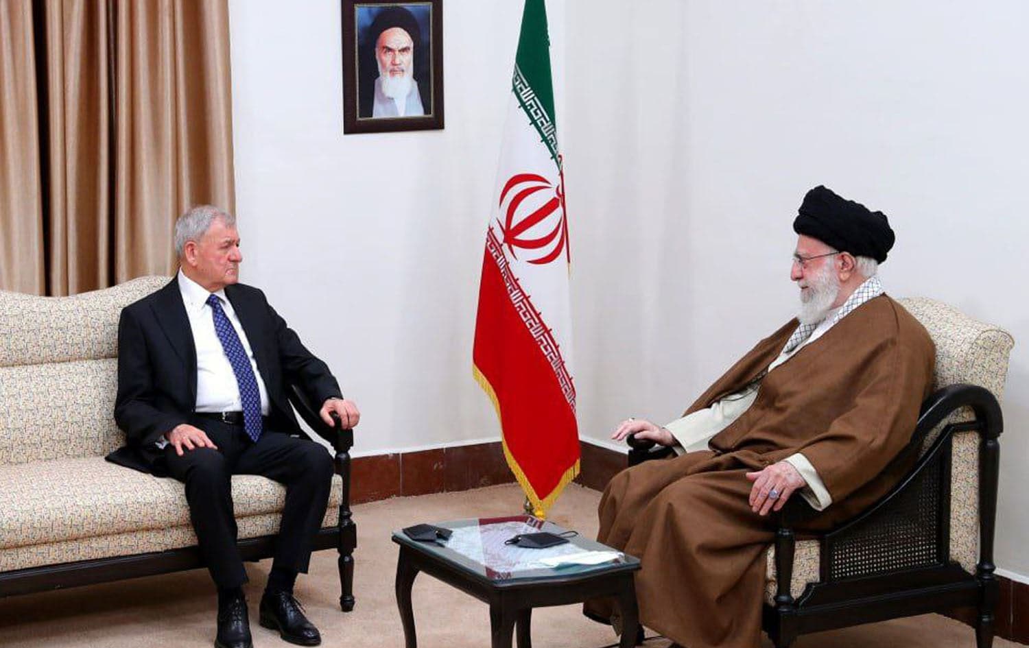 Iraq's President, Abdul Latif Rasheed (left) meeting with Iranian Supreme Leader Ali Khamenei (right) in Tehran on April 29, 2023. Photo: handout/Iraqi presidency