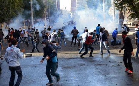 Turkish leaders have condemned the demonstrators as vandals and provocateurs who were using Kobane as an excuse to foment unrest, and have vowed to come down hard on the protests. Photo: AP